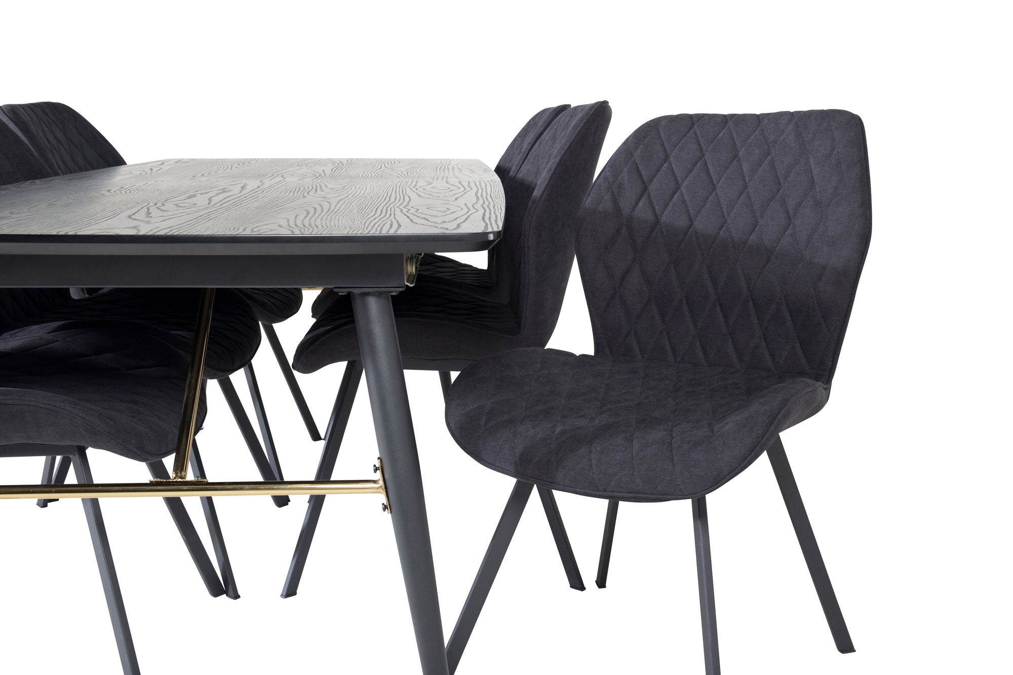 Venture Home Gold Extention bord - 180/220*85*H76 Black Veneer - Black legs - Brass details+Gemma Spisebordsstol - Black Legs - Black Fabric_6
