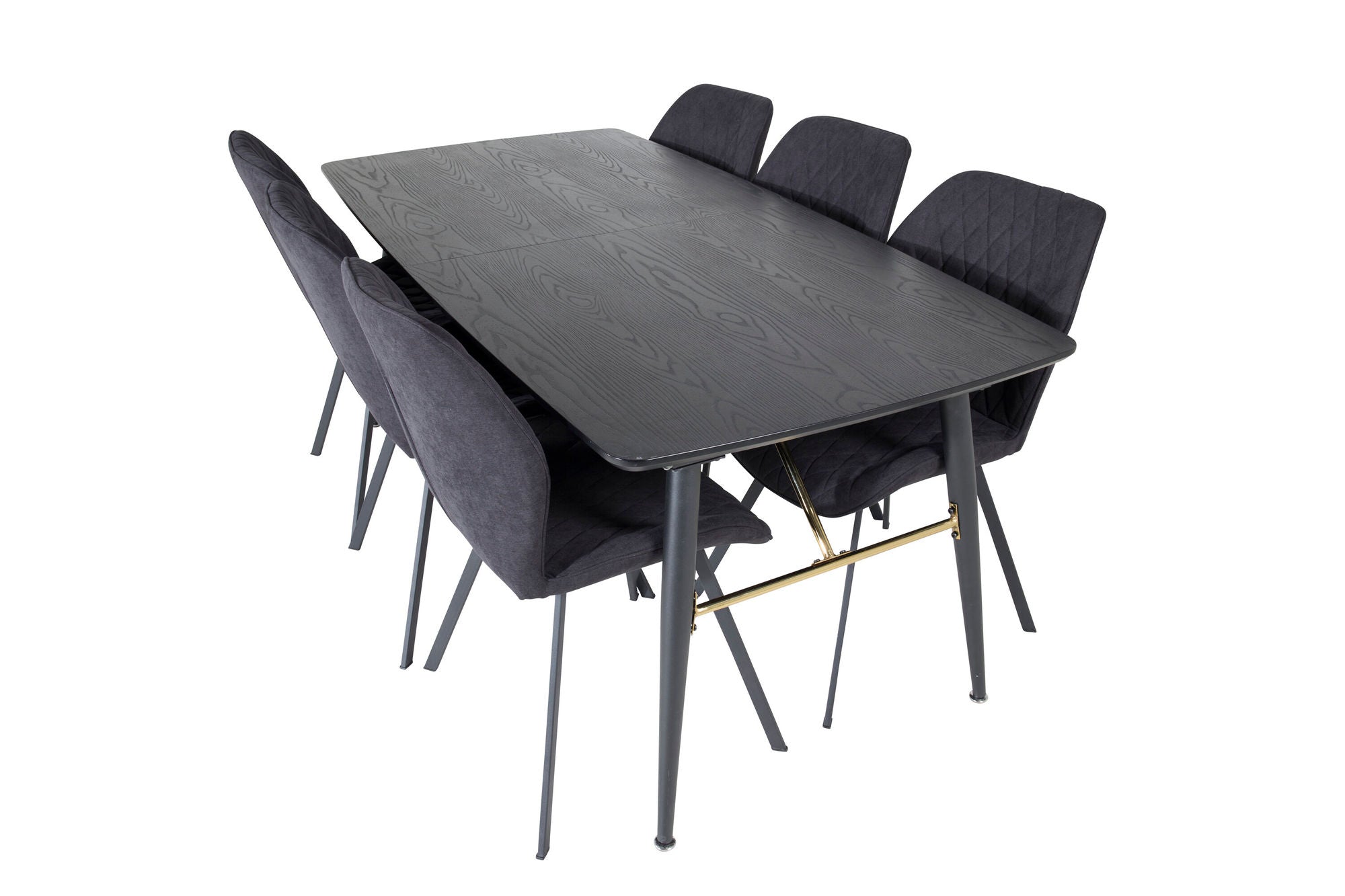 Venture Home Gold Extention bord - 180/220*85*H76 Black Veneer - Black legs - Brass details+Gemma Spisebordsstol - Black Legs - Black Fabric_6