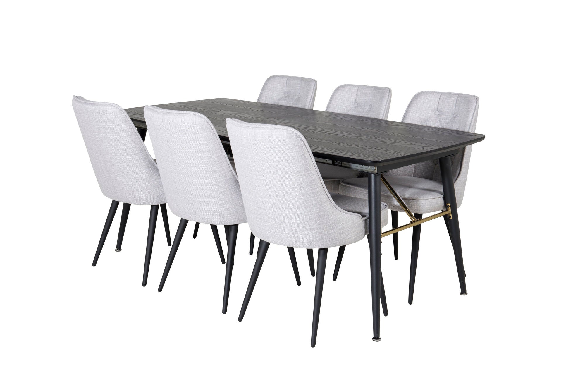 Venture Home Gold Extention bord - 180/220*85*H76 Black Veneer - Black legs - Brass details+Velvet Deluxe Spisebordsstol - Black Legs - Light Grey Fabric_6