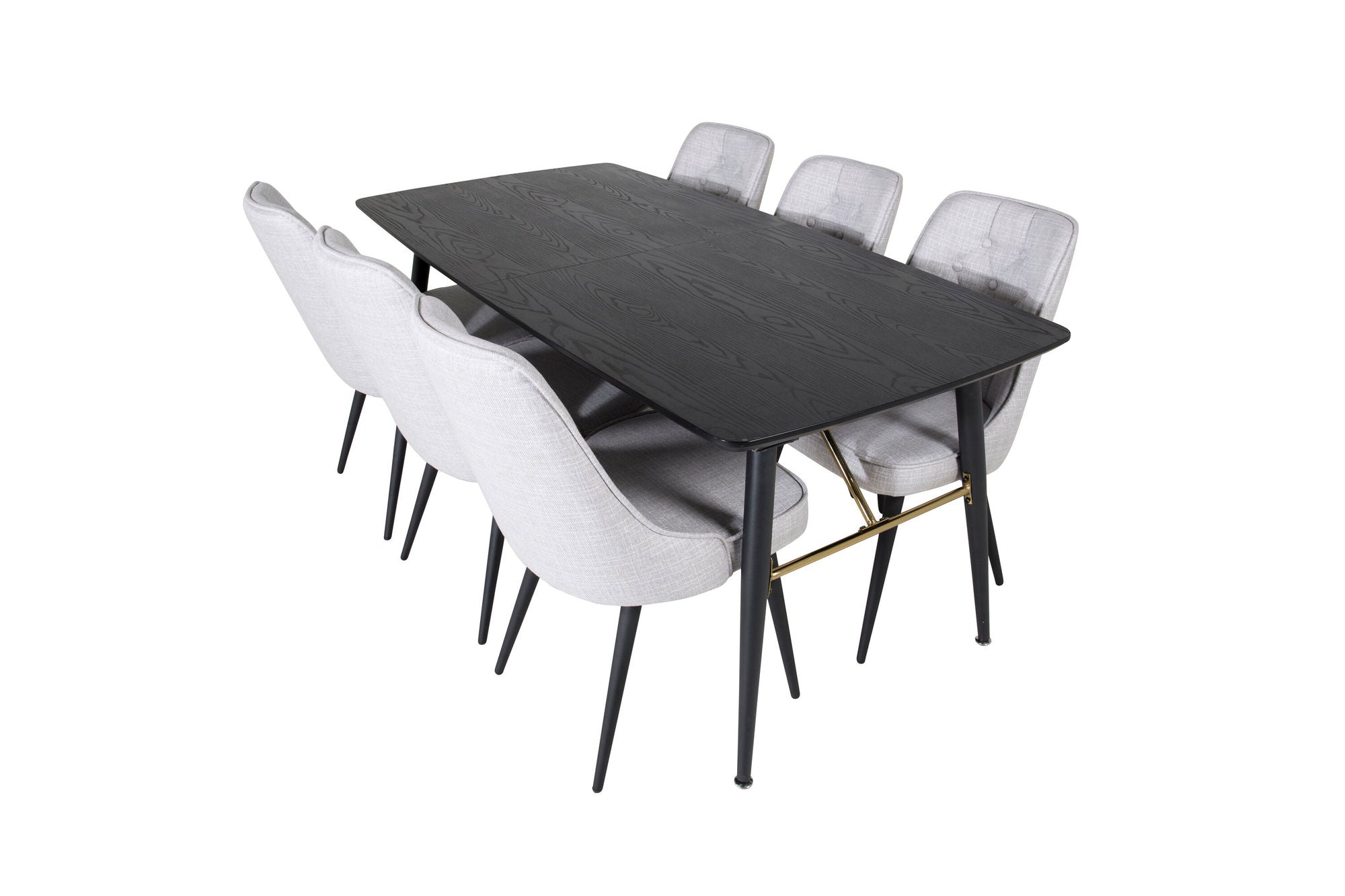 Venture Home Gold Extention bord - 180/220*85*H76 Black Veneer - Black legs - Brass details+Velvet Deluxe Spisebordsstol - Black Legs - Light Grey Fabric_6