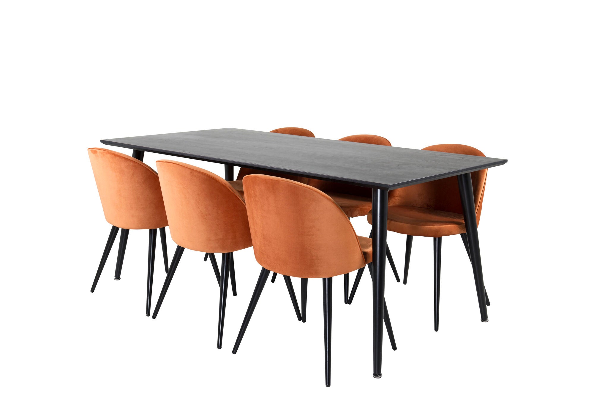 Venture Home Dipp spisebord - 180*90cm - Black Veneer / all black legs +Velvet Spisebordsstol - Orange / Black_6