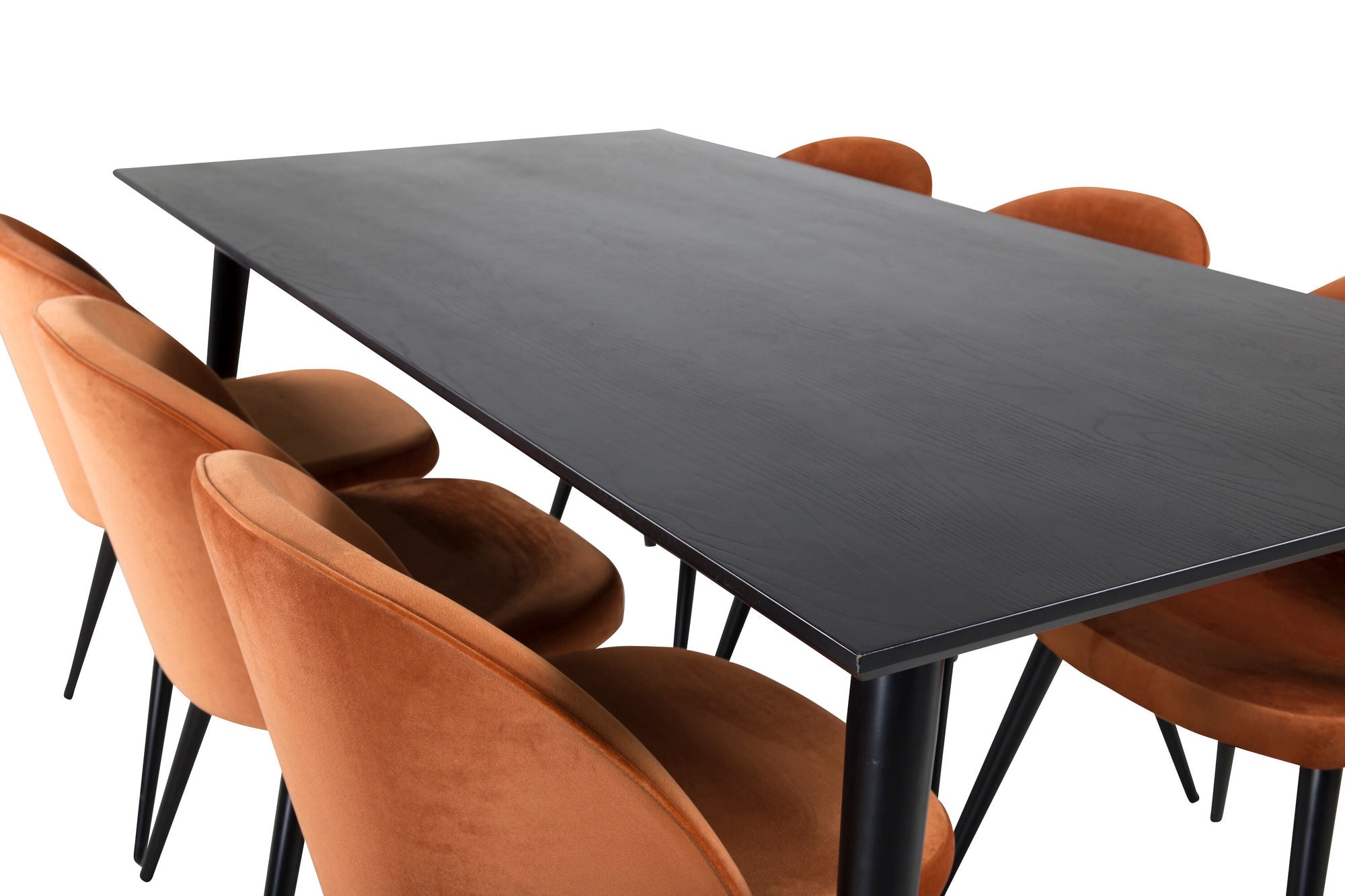Venture Home Dipp spisebord - 180*90cm - Black Veneer / all black legs +Velvet Spisebordsstol - Orange / Black_6