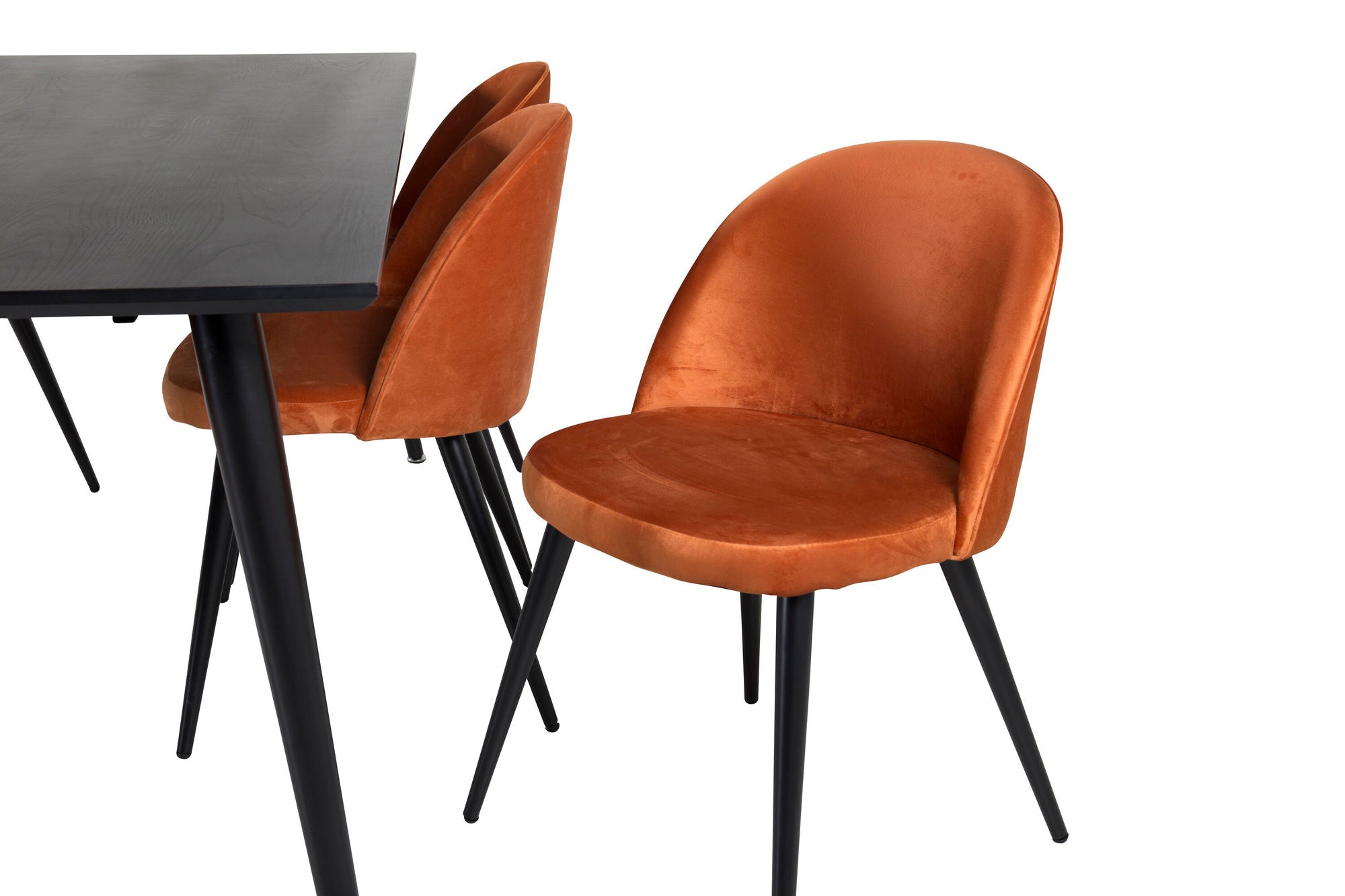 Venture Home Dipp spisebord - 180*90cm - Black Veneer / all black legs +Velvet Spisebordsstol - Orange / Black_6