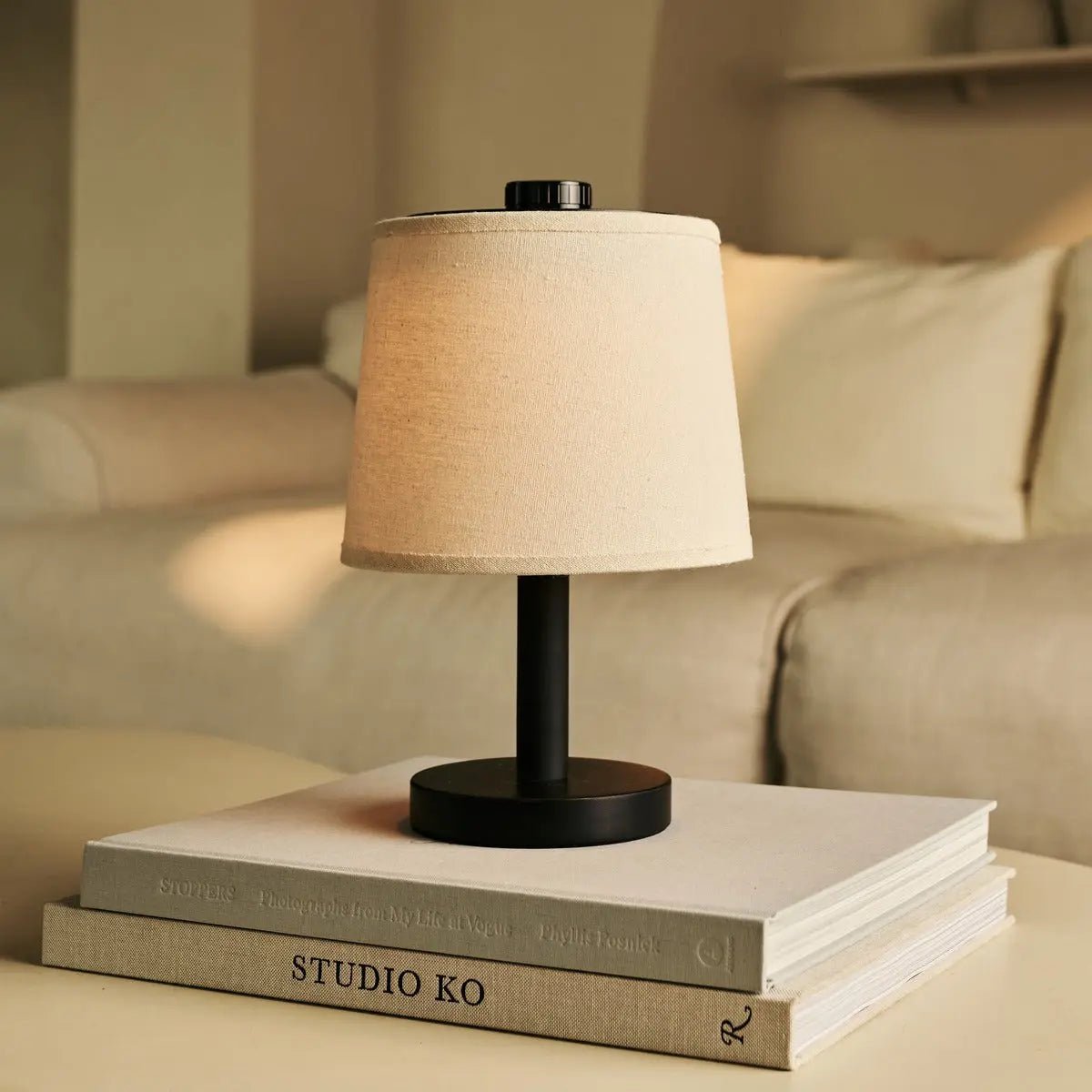 Rover sort genopladelig træ bordlampe