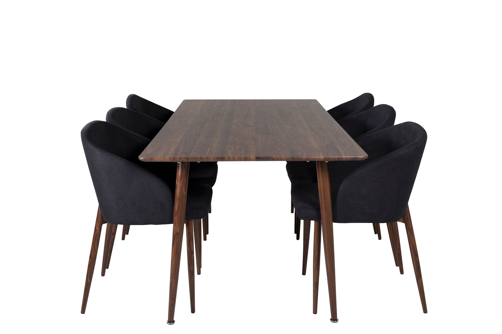 Venture Home Polar spisebord 180 cm - Walnut top - Walnut Legs+Arch Spisebordsstol - Walnut Legs - Black Fabric_6