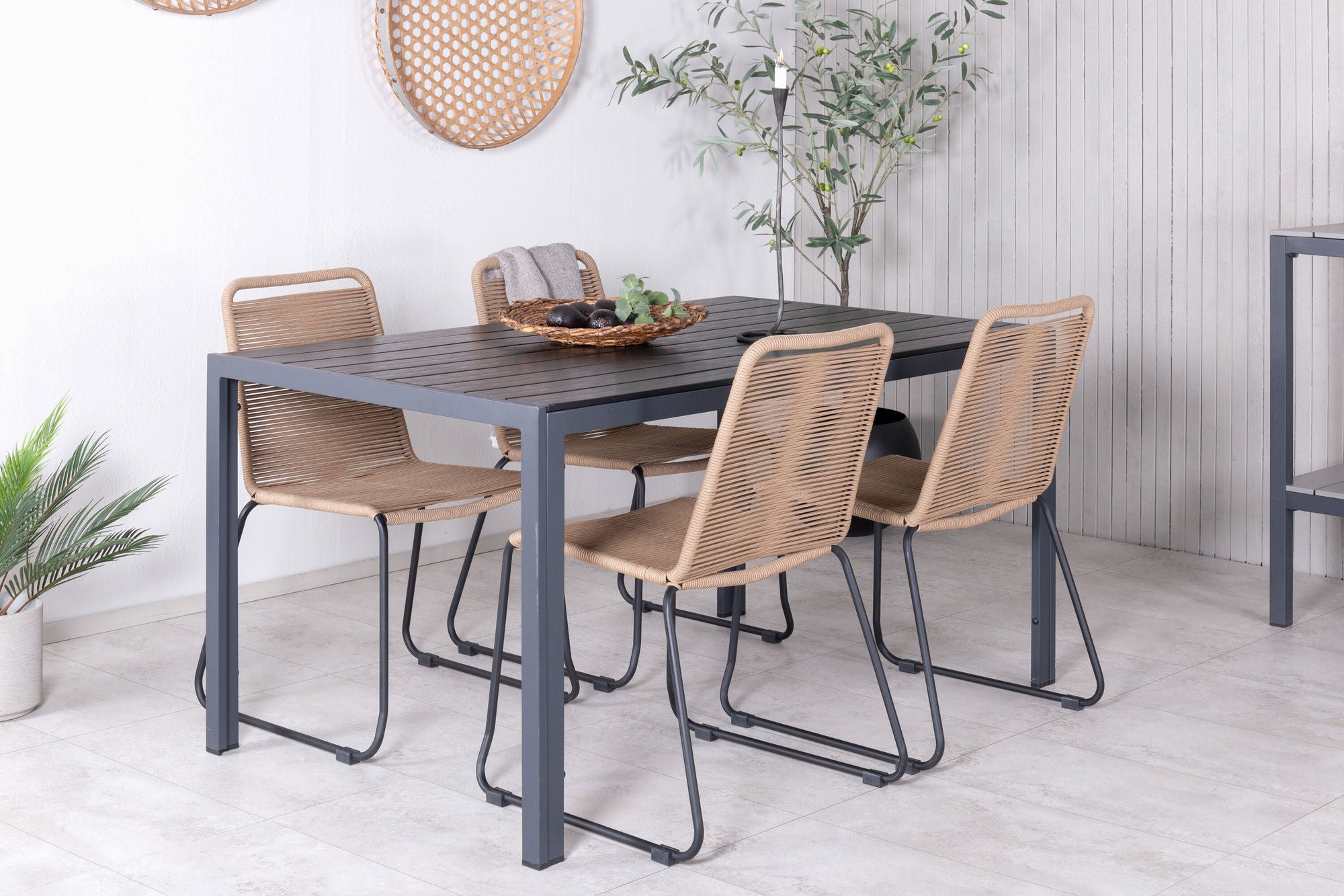 Venture Home Break bord 150*90 - Black/Black+Lindos Stacking stol - Black Alu / Latte Rope_4