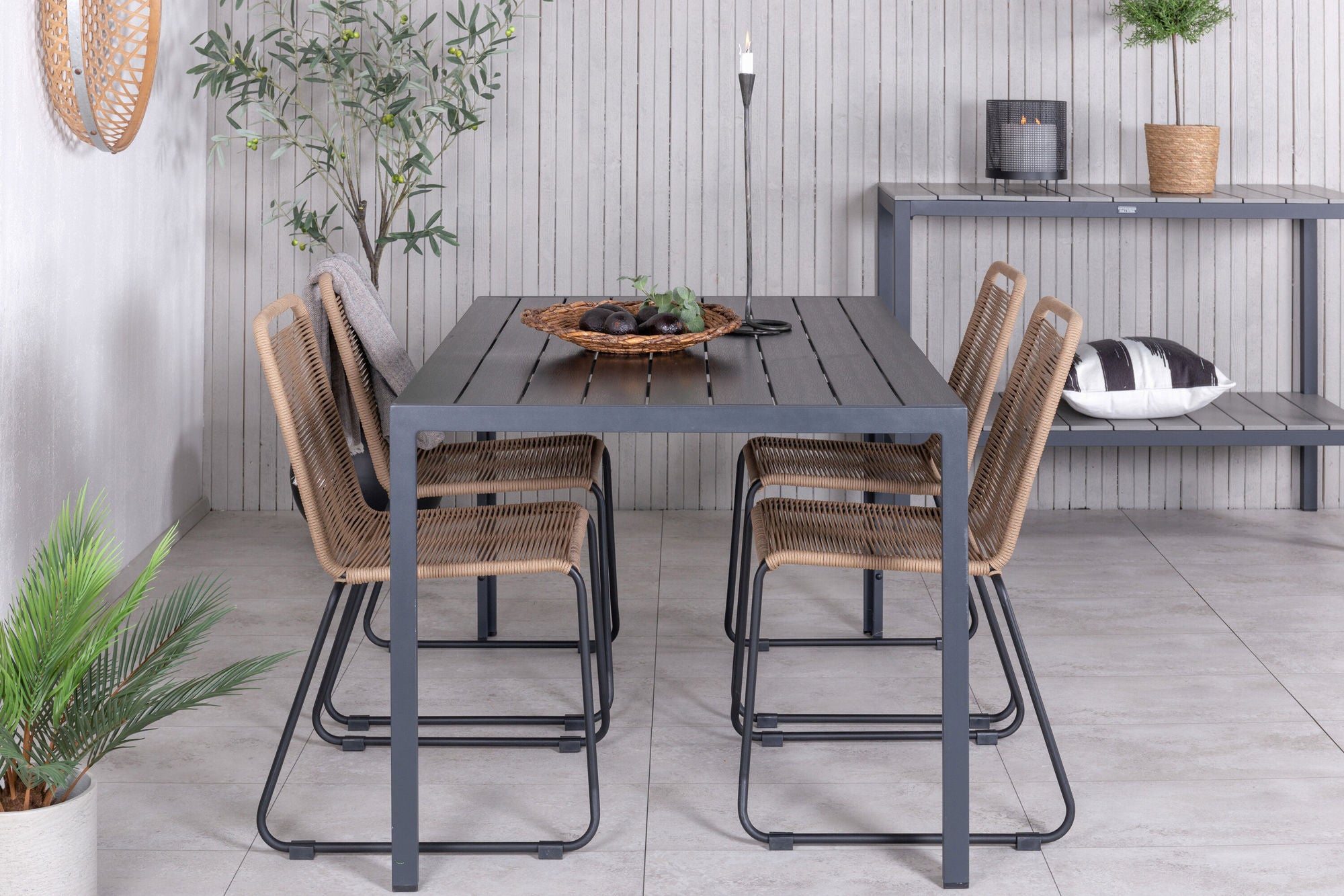Venture Home Break bord 150*90 - Black/Black+Lindos Stacking stol - Black Alu / Latte Rope_4