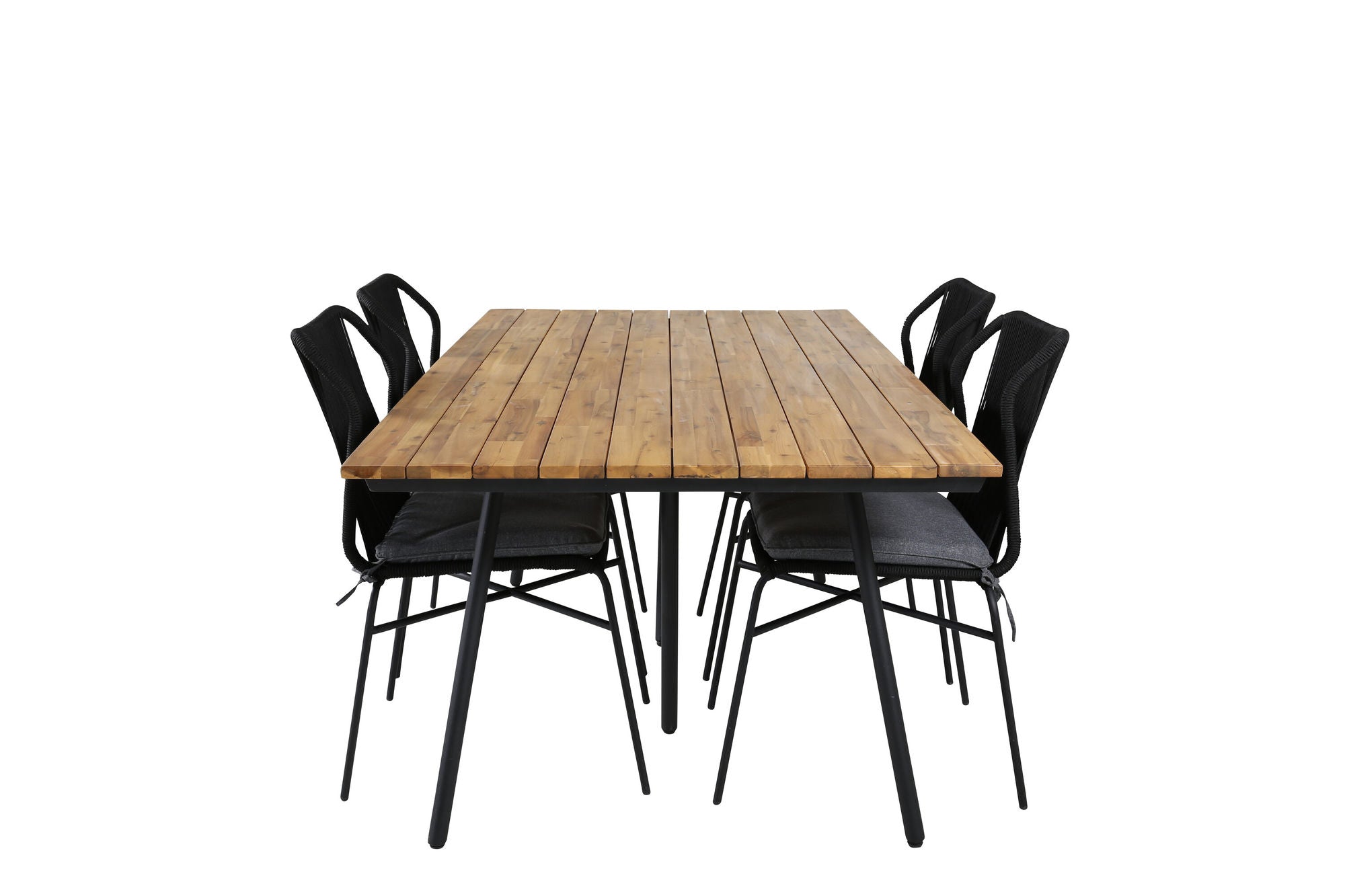 Venture Home Chan spisebord - Black Steel / Acacia (teak look) - 200cm+Julian Spisebordsstol - Black Steel / Black Rope (stackable)_4