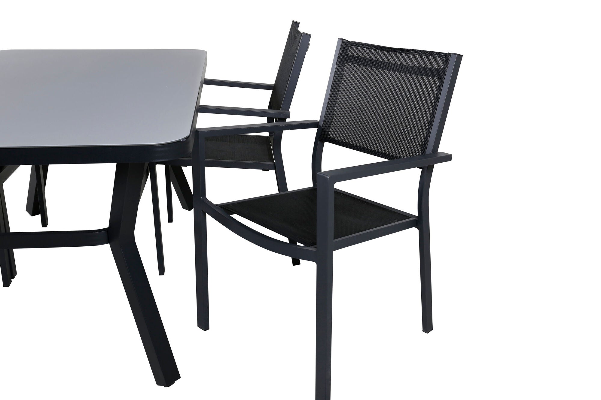 Venture Home Virya spisebord - BLACK Alu / Grey Glass - small bord+Copacabana Stacking stol - Black/Black_4