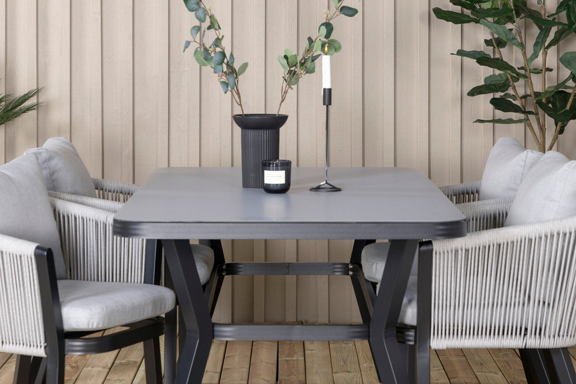 Venture Home Virya spisebord - BLACK Alu / Grey Glass - small bord+Virya Spisebordsstol - BLACK Alu / Grey cushion _4