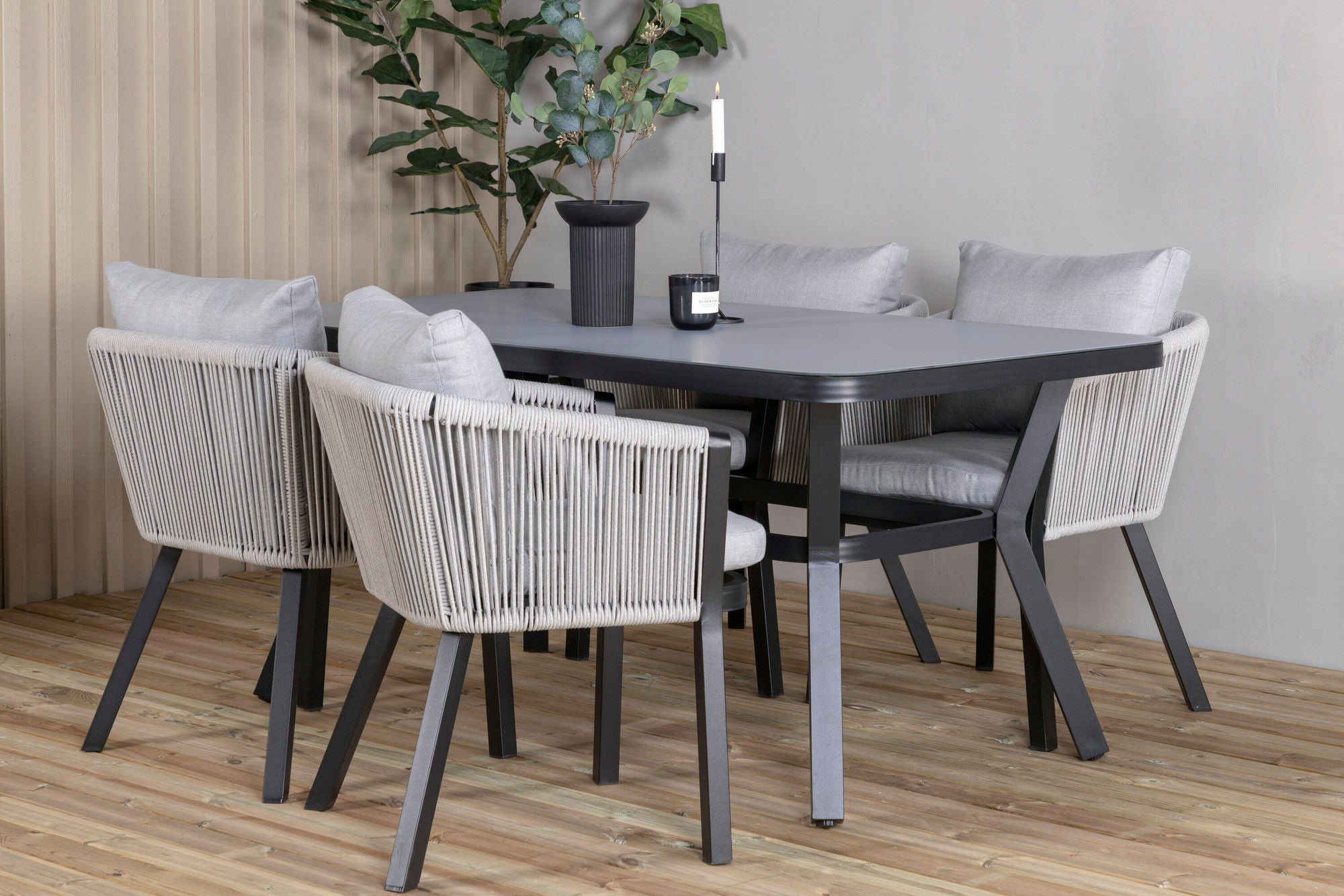 Venture Home Virya spisebord - BLACK Alu / Grey Glass - small bord+Virya Spisebordsstol - BLACK Alu / Grey cushion _4