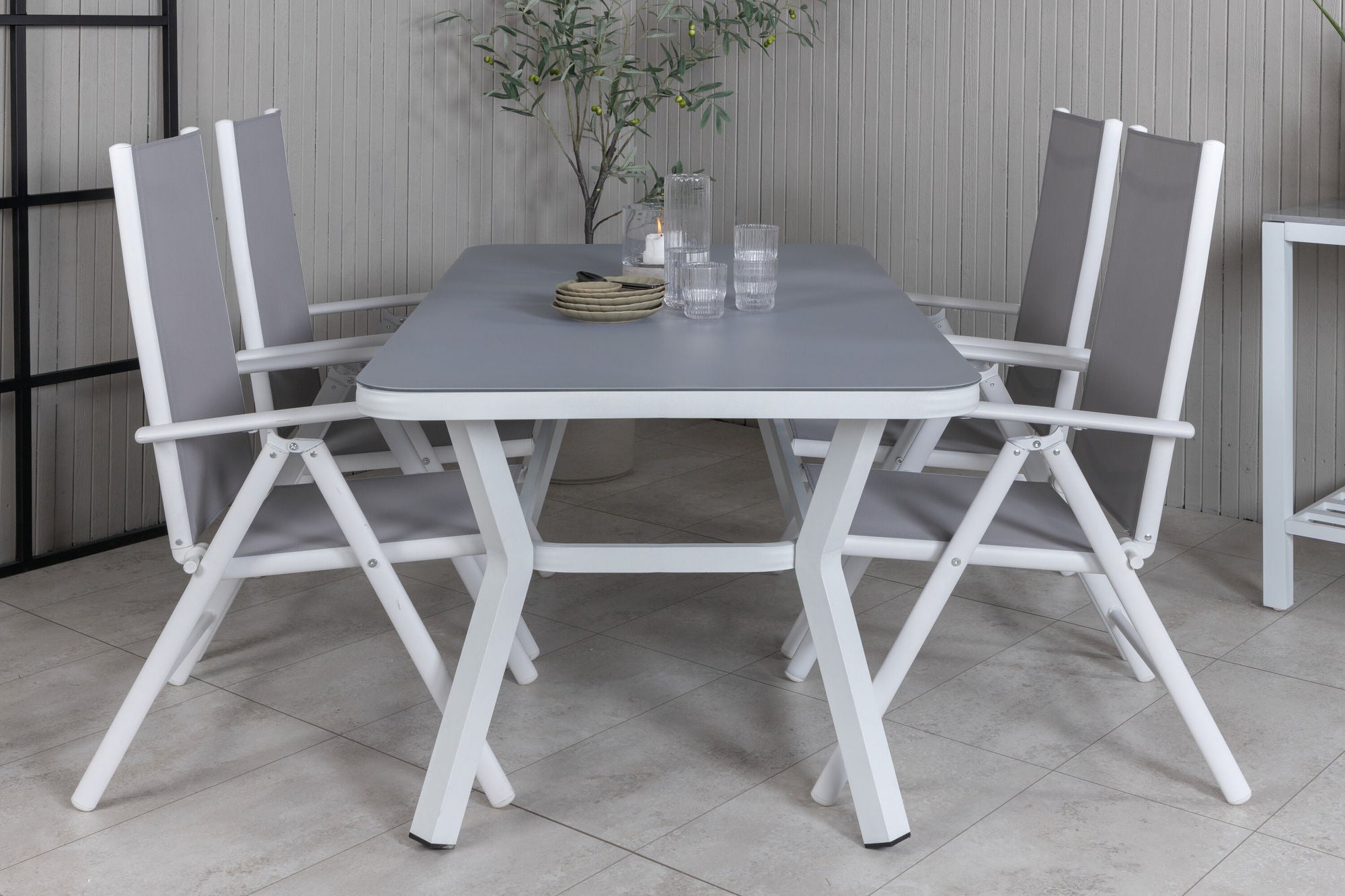 Venture Home Virya spisebord - White Alu / Grey Glass - small bord+Break 5:pos stol - White/Grey_4
