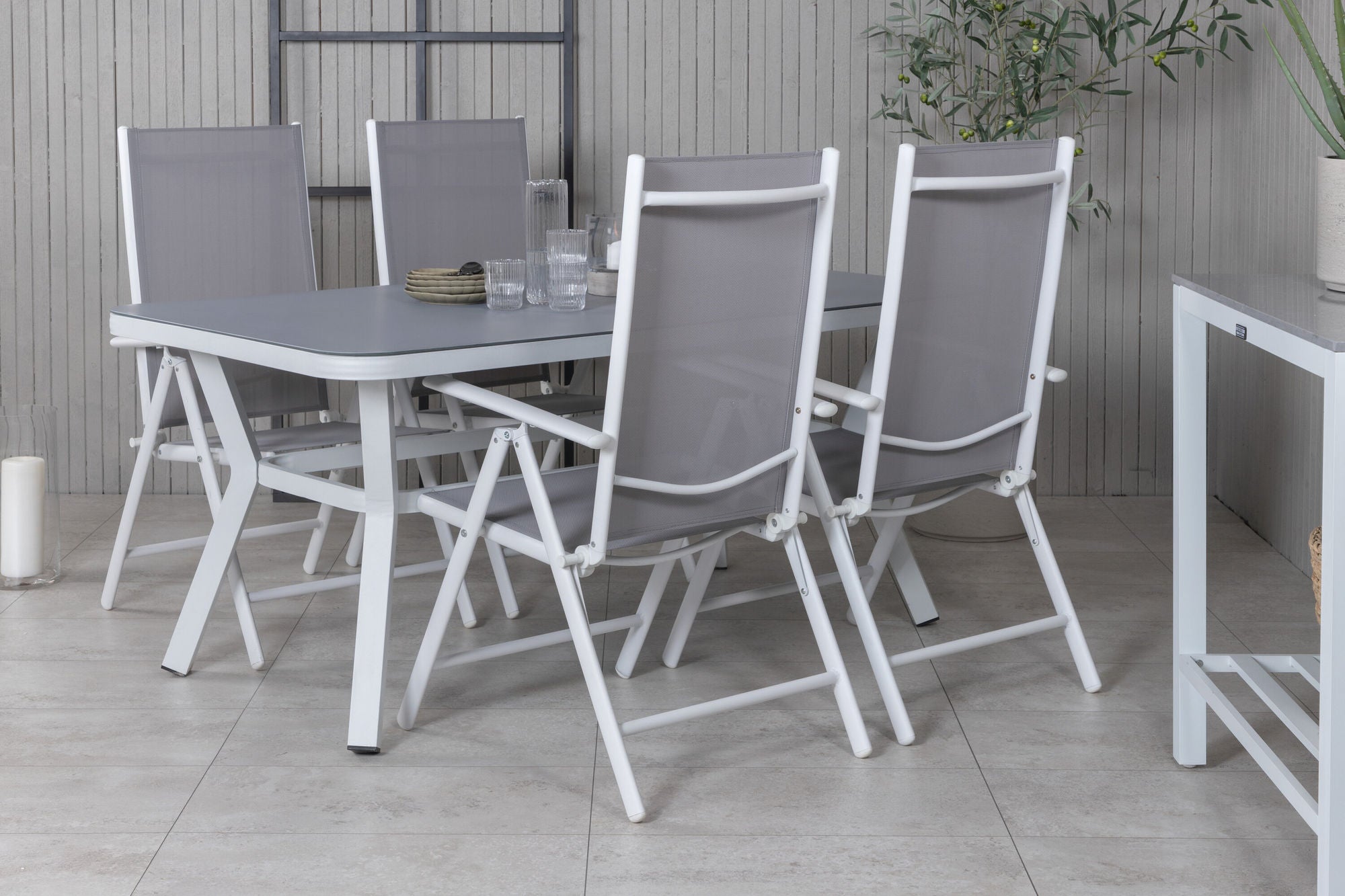 Venture Home Virya spisebord - White Alu / Grey Glass - small bord+Break 5:pos stol - White/Grey_4