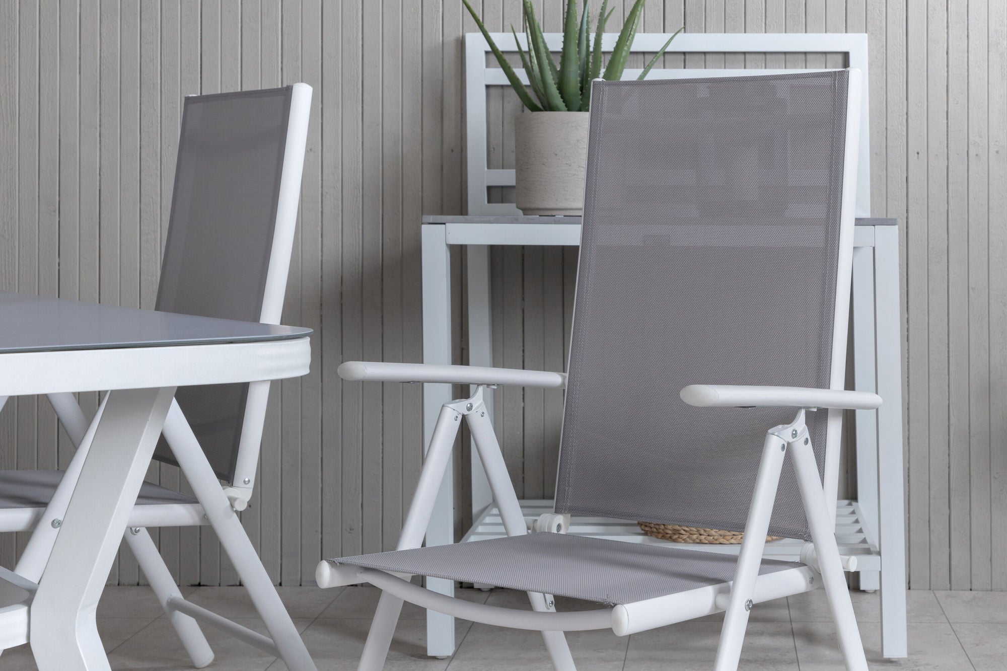 Venture Home Virya spisebord - White Alu / Grey Glass - small bord+Break 5:pos stol - White/Grey_4