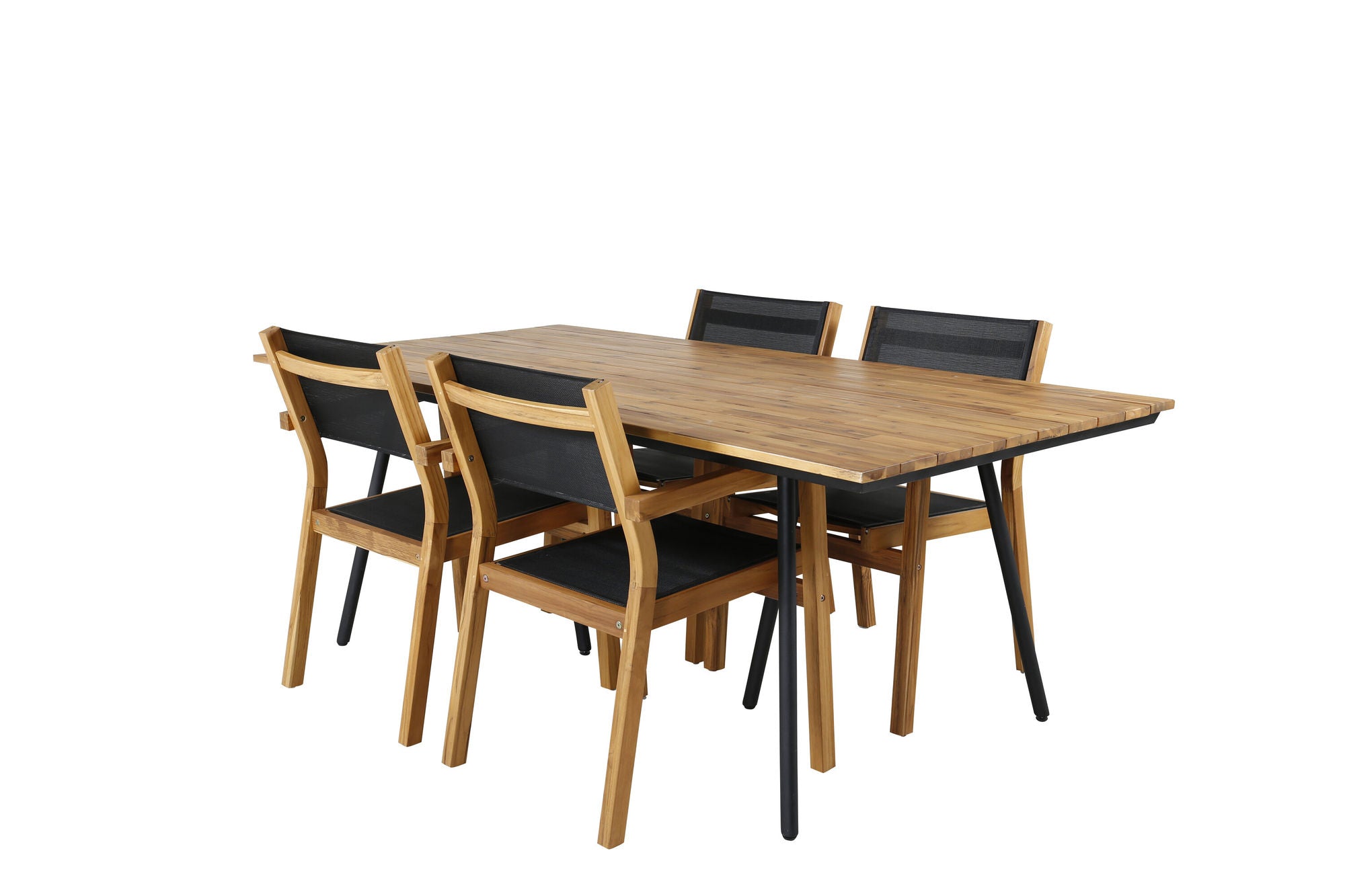 Venture Home Chan spisebord - Black Steel / Acacia (teak look) - 200cm+Venice Stackingchair - Teak / Black textilene_4