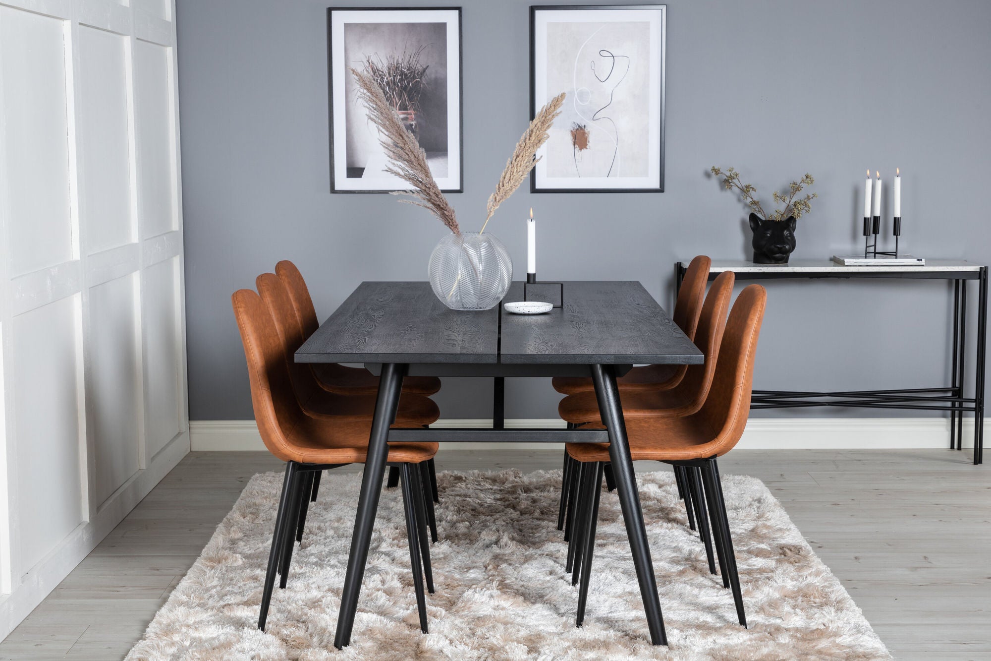 Venture Home Sleek Extentionbord Black Brushed - 195*95+Polar Spisebordsstol - Brown / Black _6