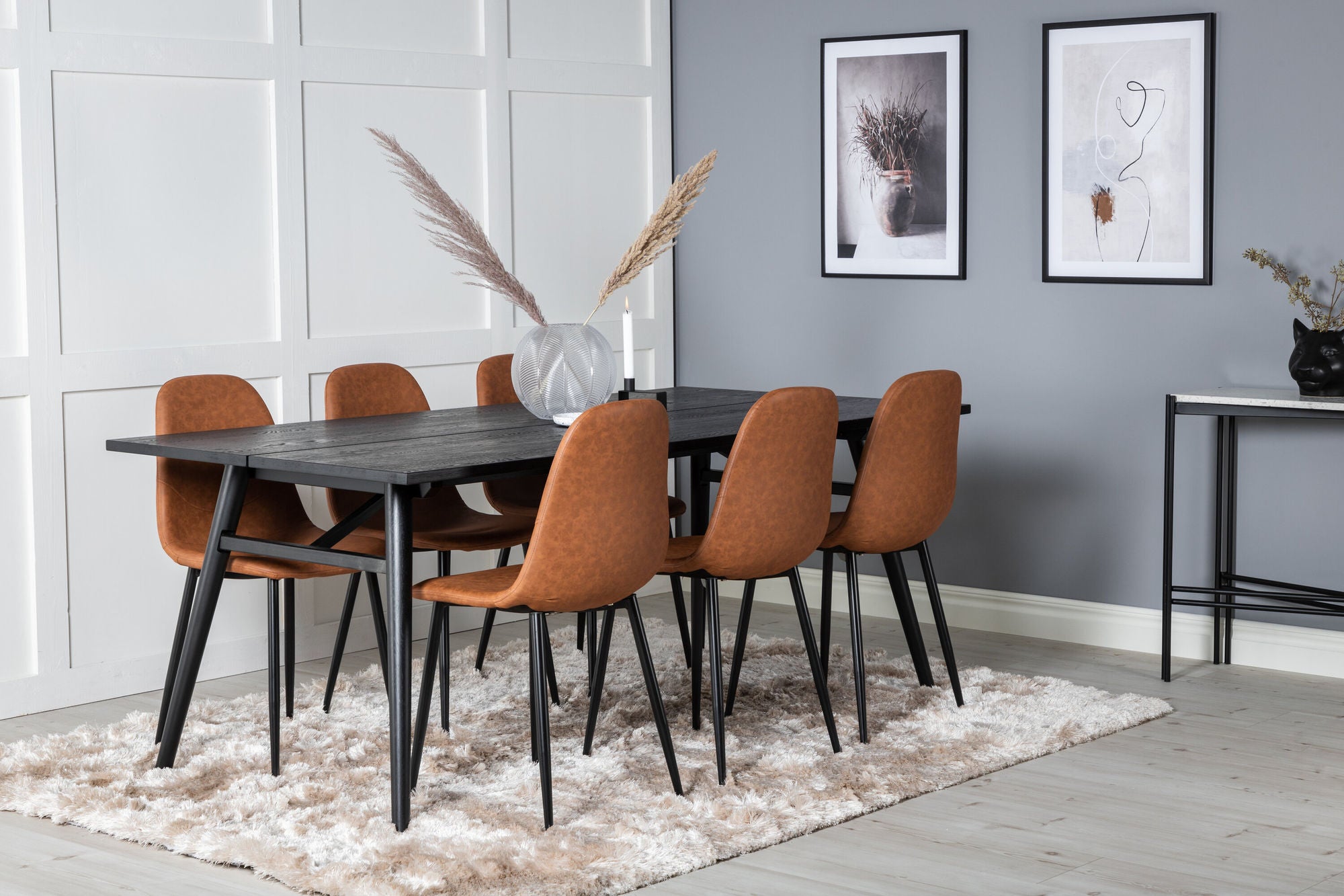 Venture Home Sleek Extentionbord Black Brushed - 195*95+Polar Spisebordsstol - Brown / Black _6