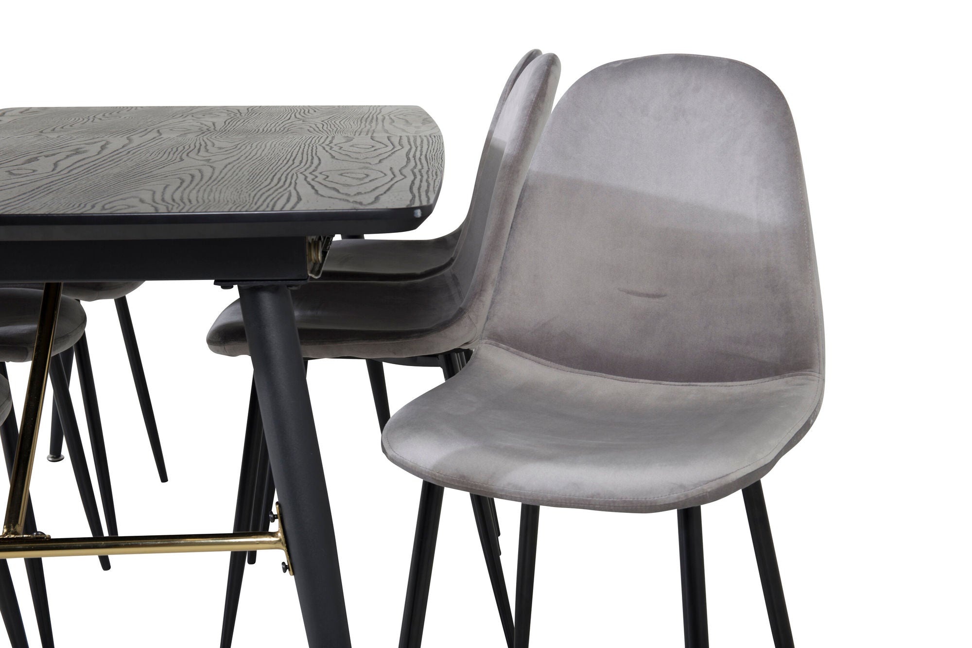 Venture Home Gold Extention bord - 180/220*85*H76 Black Veneer - Black legs - Brass details+Polar Spisebordsstol - Black legs / Light Grey Velvet (ersätter 19902-885)_6