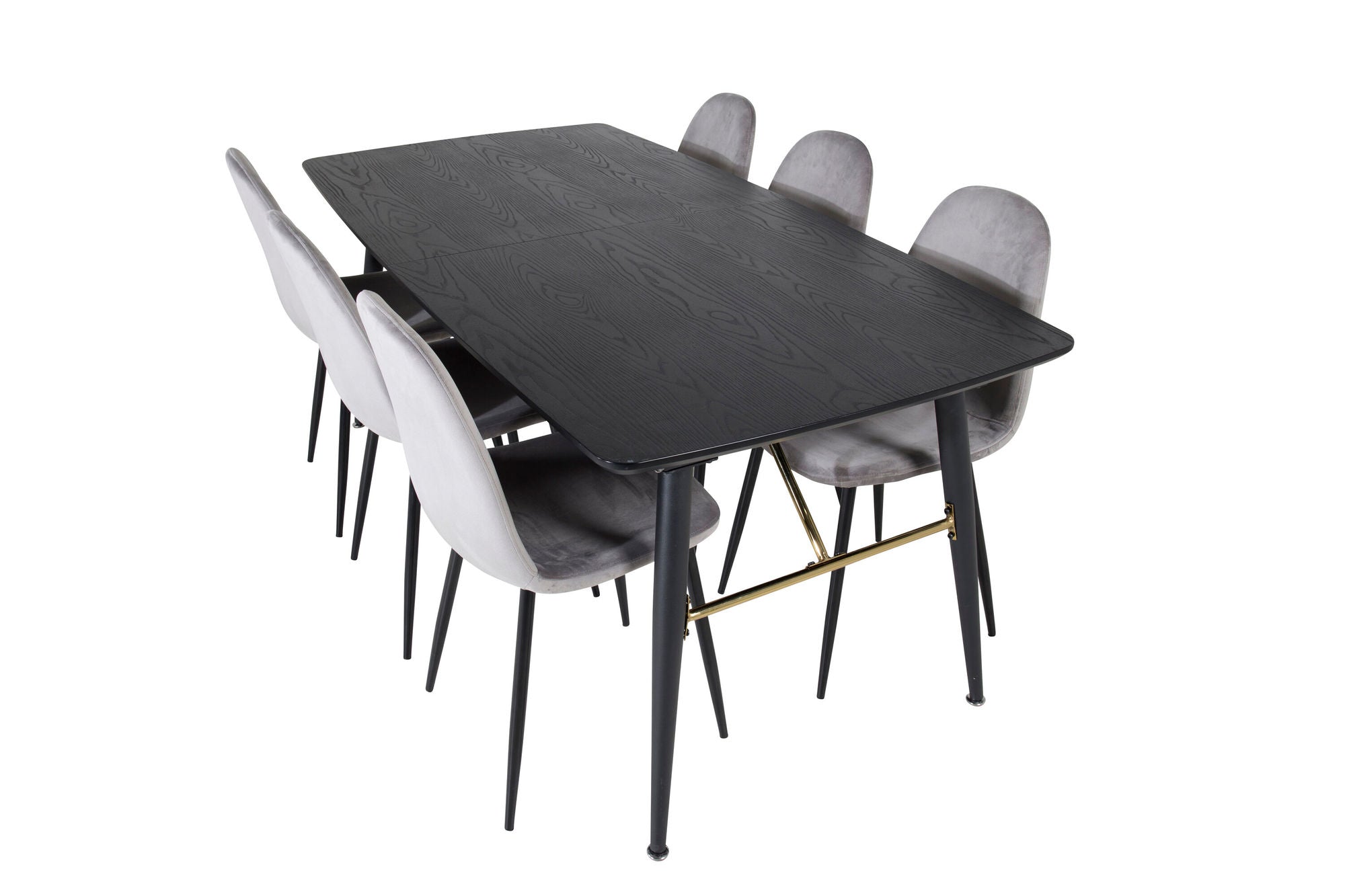Venture Home Gold Extention bord - 180/220*85*H76 Black Veneer - Black legs - Brass details+Polar Spisebordsstol - Black legs / Light Grey Velvet (ersätter 19902-885)_6