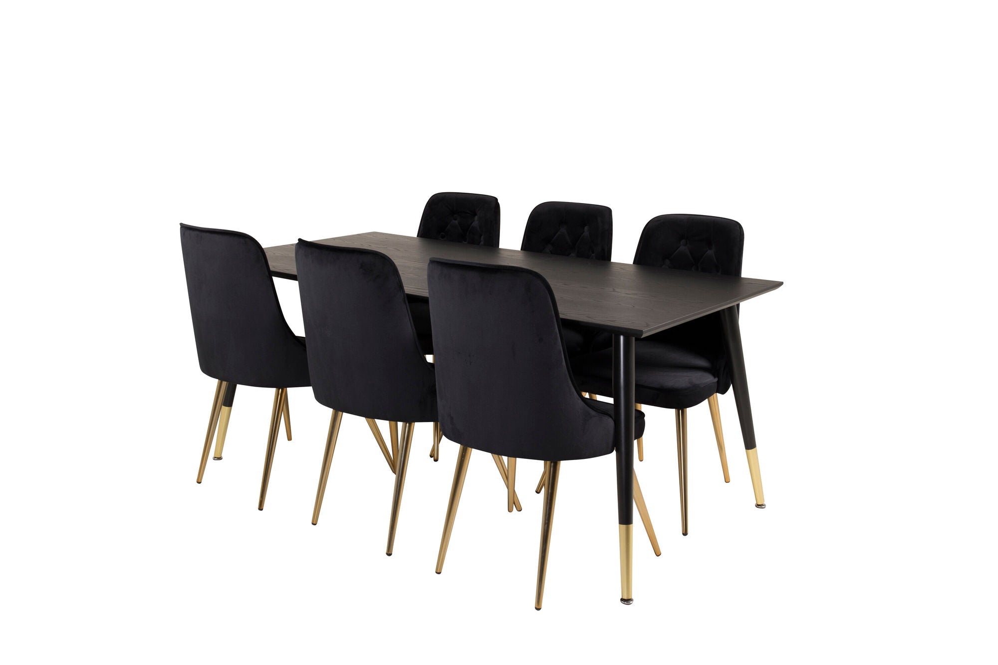 Venture Home Dipp spisebord - 180*90cm - Black Veneer / black legs w brass dipp - Velvet Deluxe stol - Black/Matt Brass Leg 6