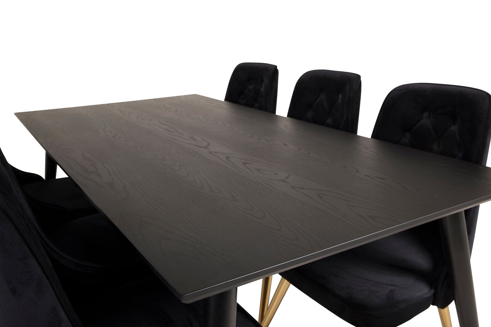 Venture Home Dipp spisebord - 180*90cm - Black Veneer / black legs w brass dipp - Velvet Deluxe stol - Black/Matt Brass Leg 6