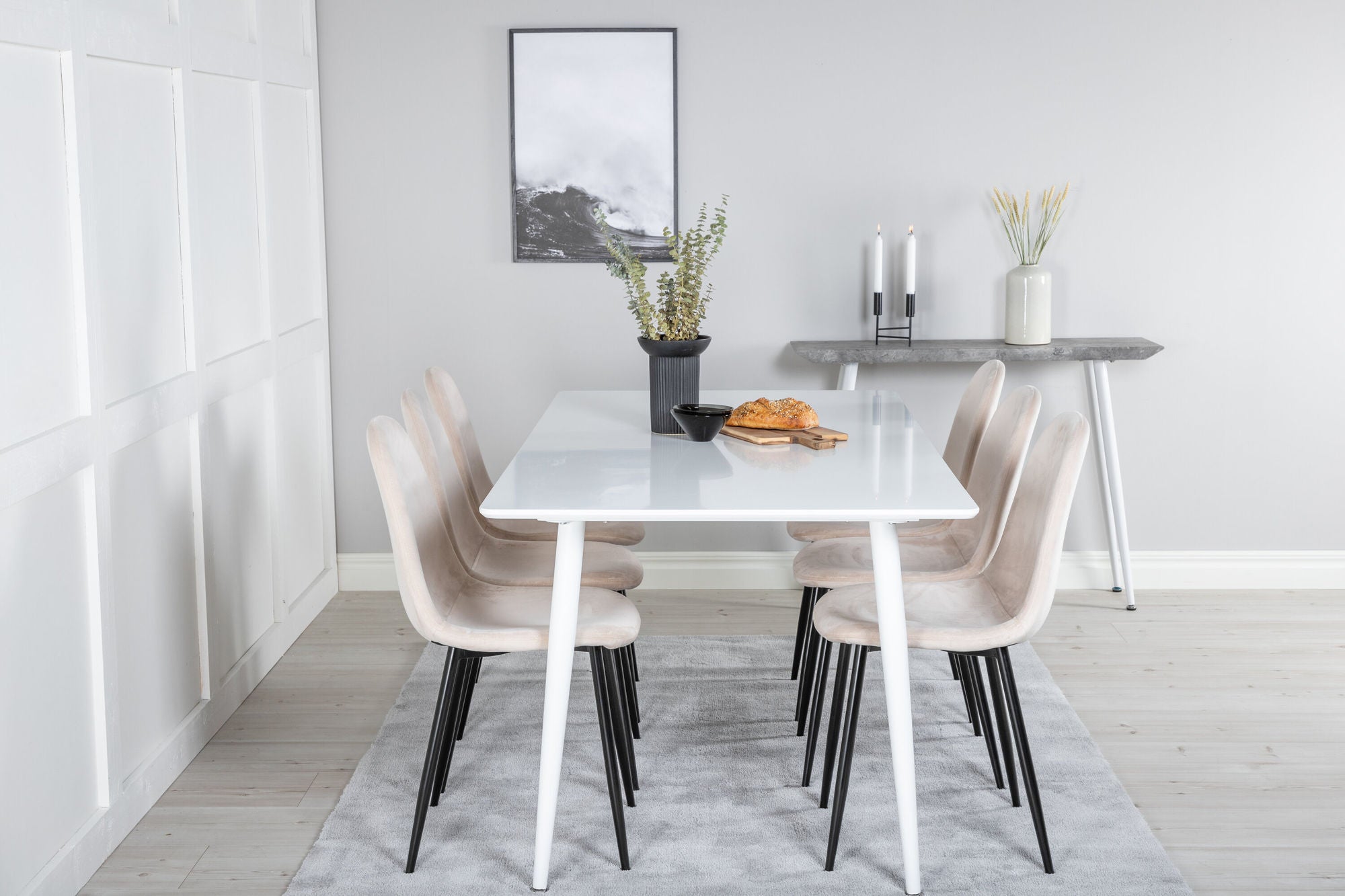 Venture Home Polar spisebord 180 cm - White top / White Legs+Polar Spisebordsstol- Black legs / Beige Velvet (ersätter 19902-880)_6