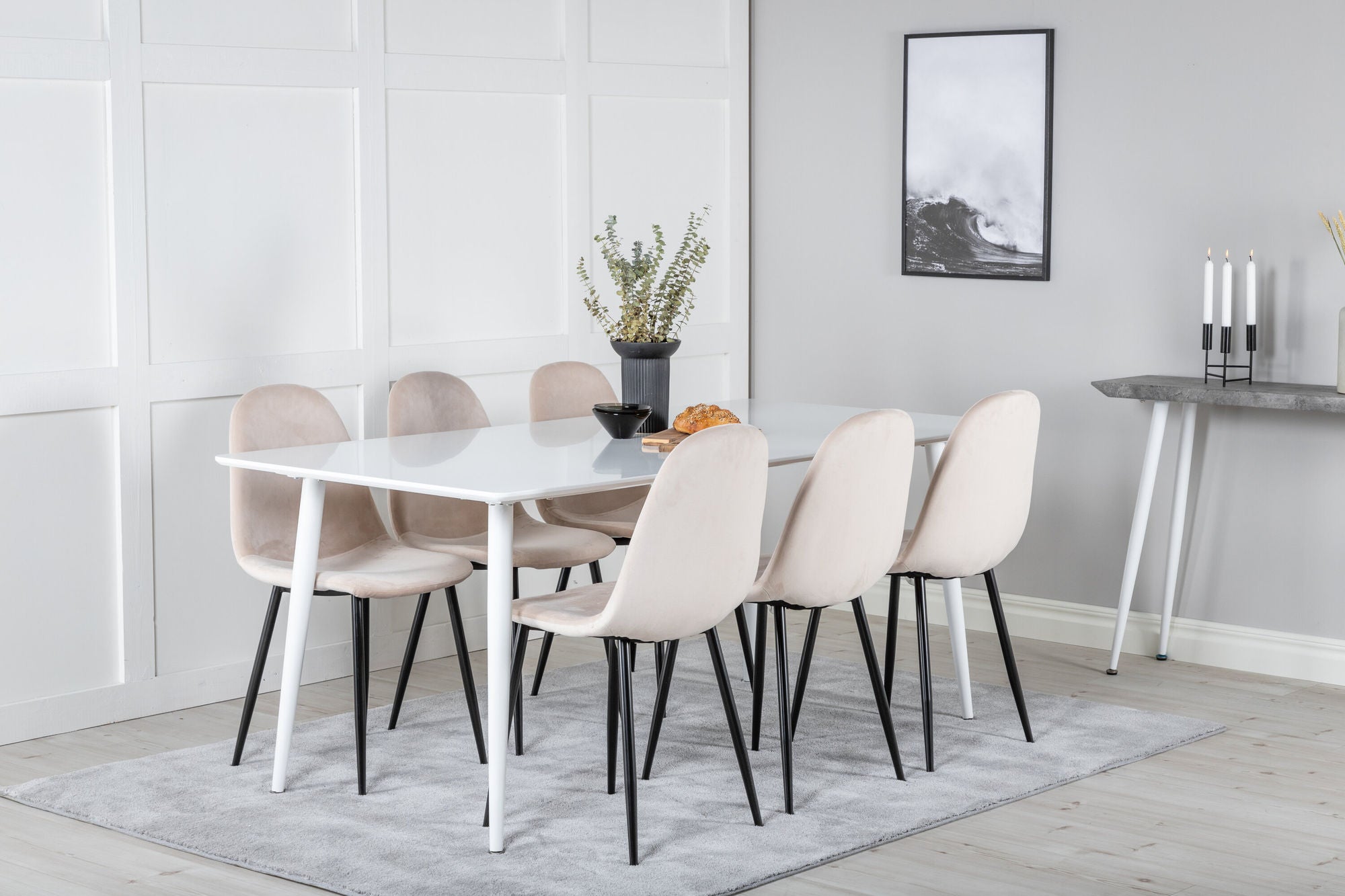 Venture Home Polar spisebord 180 cm - White top / White Legs+Polar Spisebordsstol- Black legs / Beige Velvet (ersätter 19902-880)_6