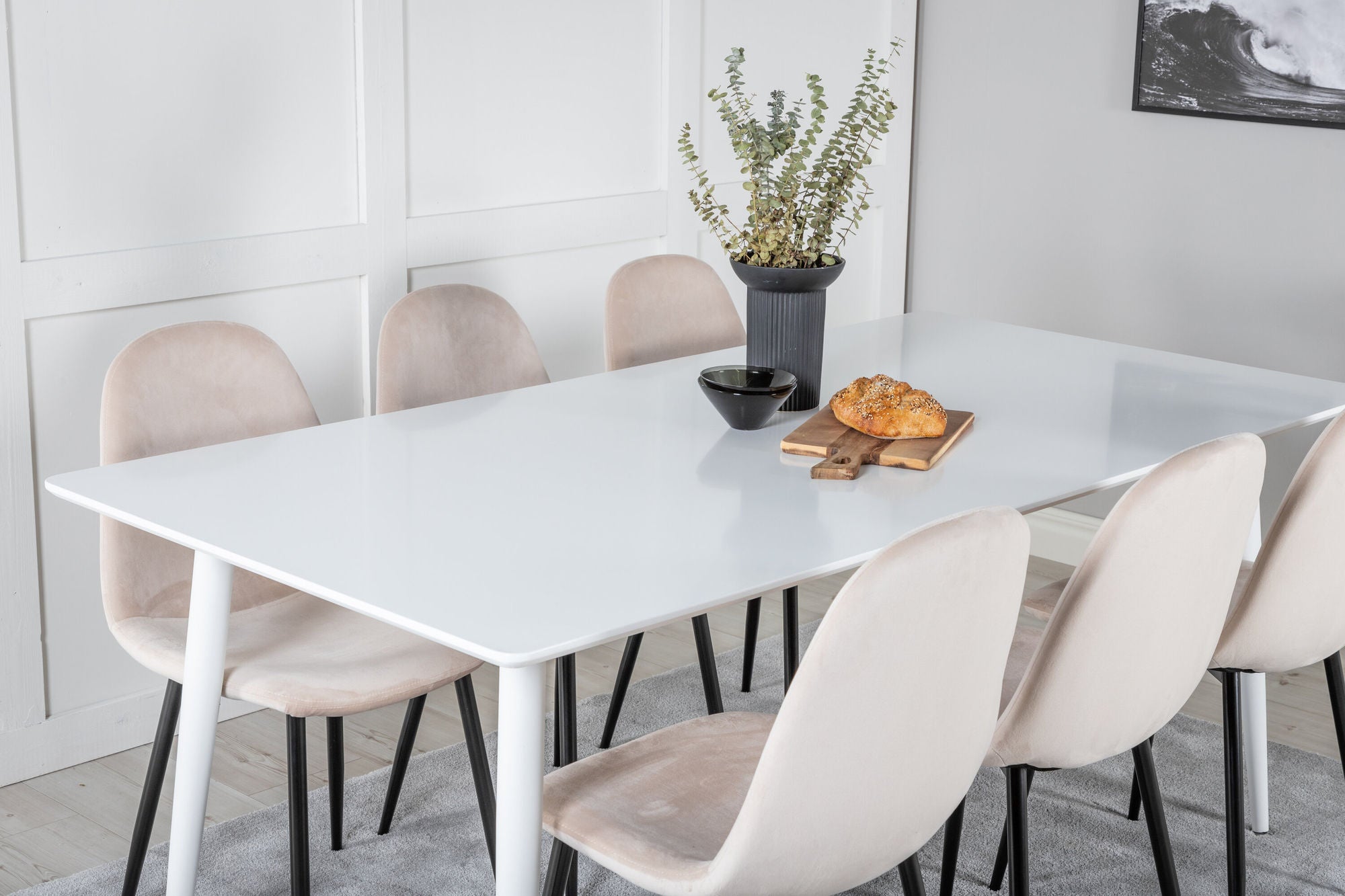 Venture Home Polar spisebord 180 cm - White top / White Legs+Polar Spisebordsstol- Black legs / Beige Velvet (ersätter 19902-880)_6