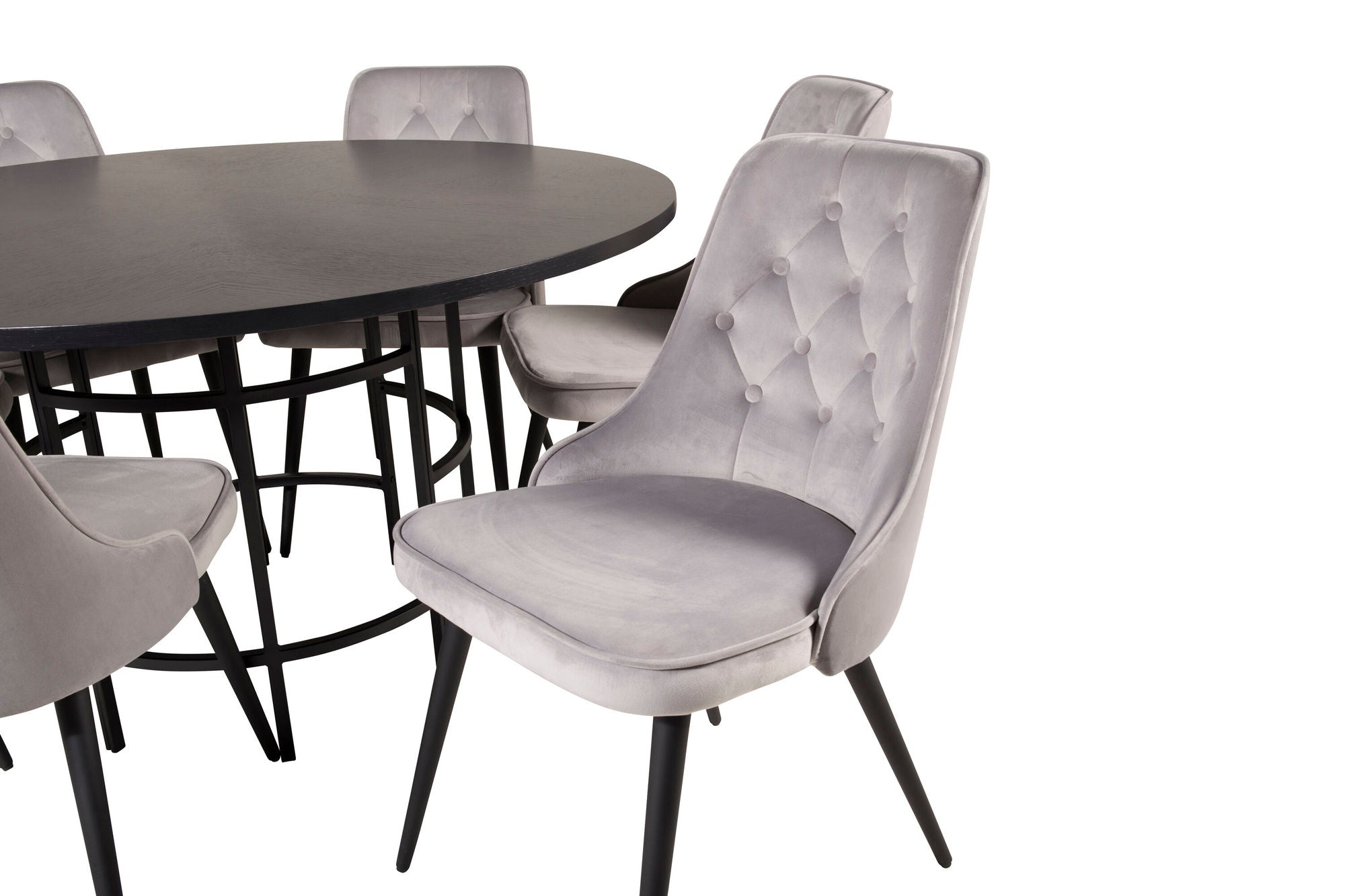 Venture Home Copenhagen - spisebord round - Black / Black+Velvet Deluxe Spisebordsstol - Black legs / Light Grey velvet_6