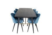 Venture Home Gold Extention bord - 180/220*85*H76 Black Veneer - Black legs - Brass details+Velvet Spisebordsstol - Blue / Black_6