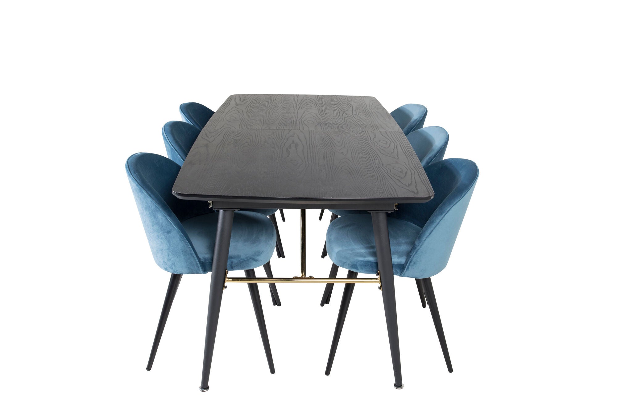 Venture Home Gold Extention bord - 180/220*85*H76 Black Veneer - Black legs - Brass details+Velvet Spisebordsstol - Blue / Black_6