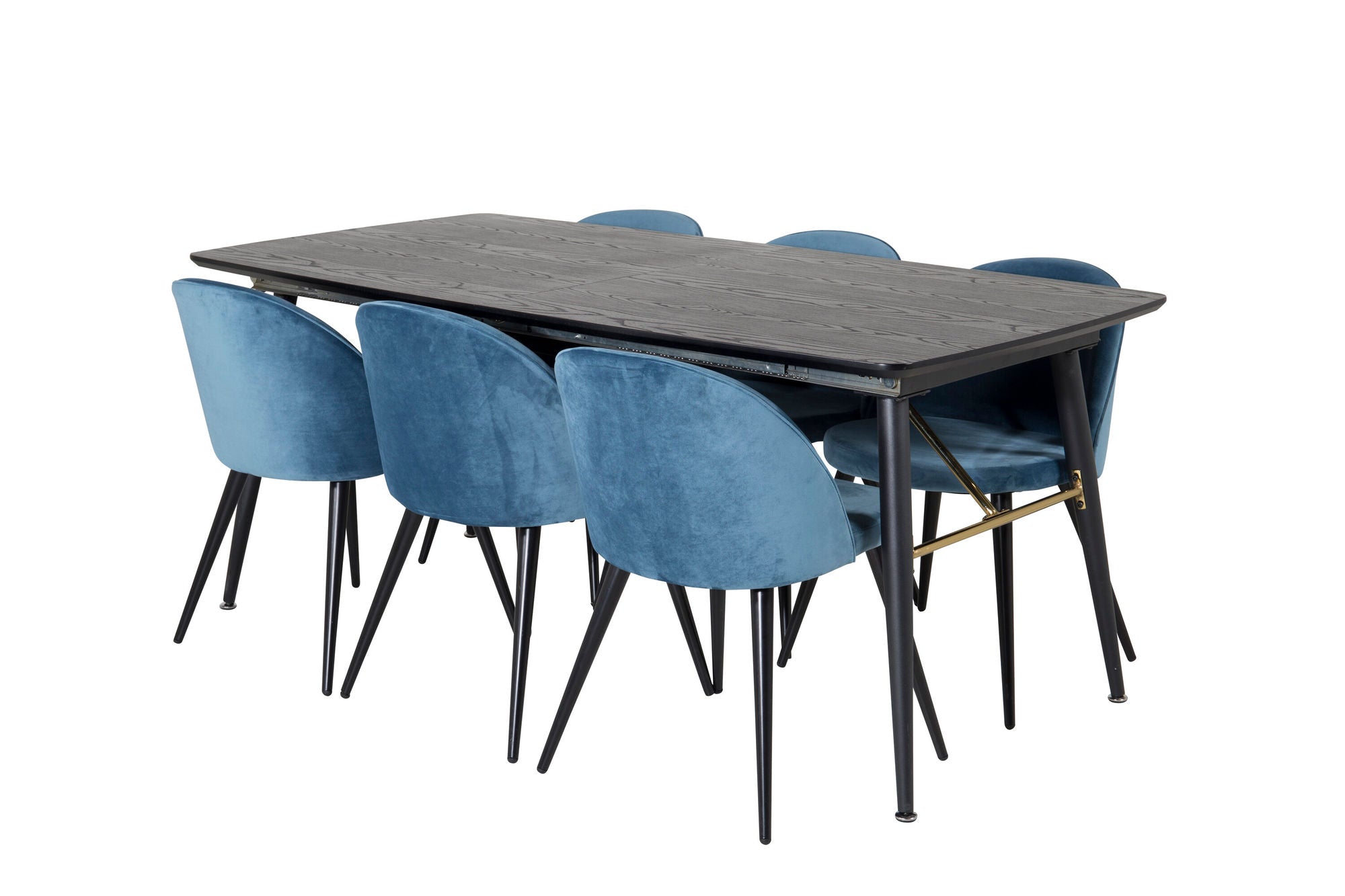 Venture Home Gold Extention bord - 180/220*85*H76 Black Veneer - Black legs - Brass details+Velvet Spisebordsstol - Blue / Black_6