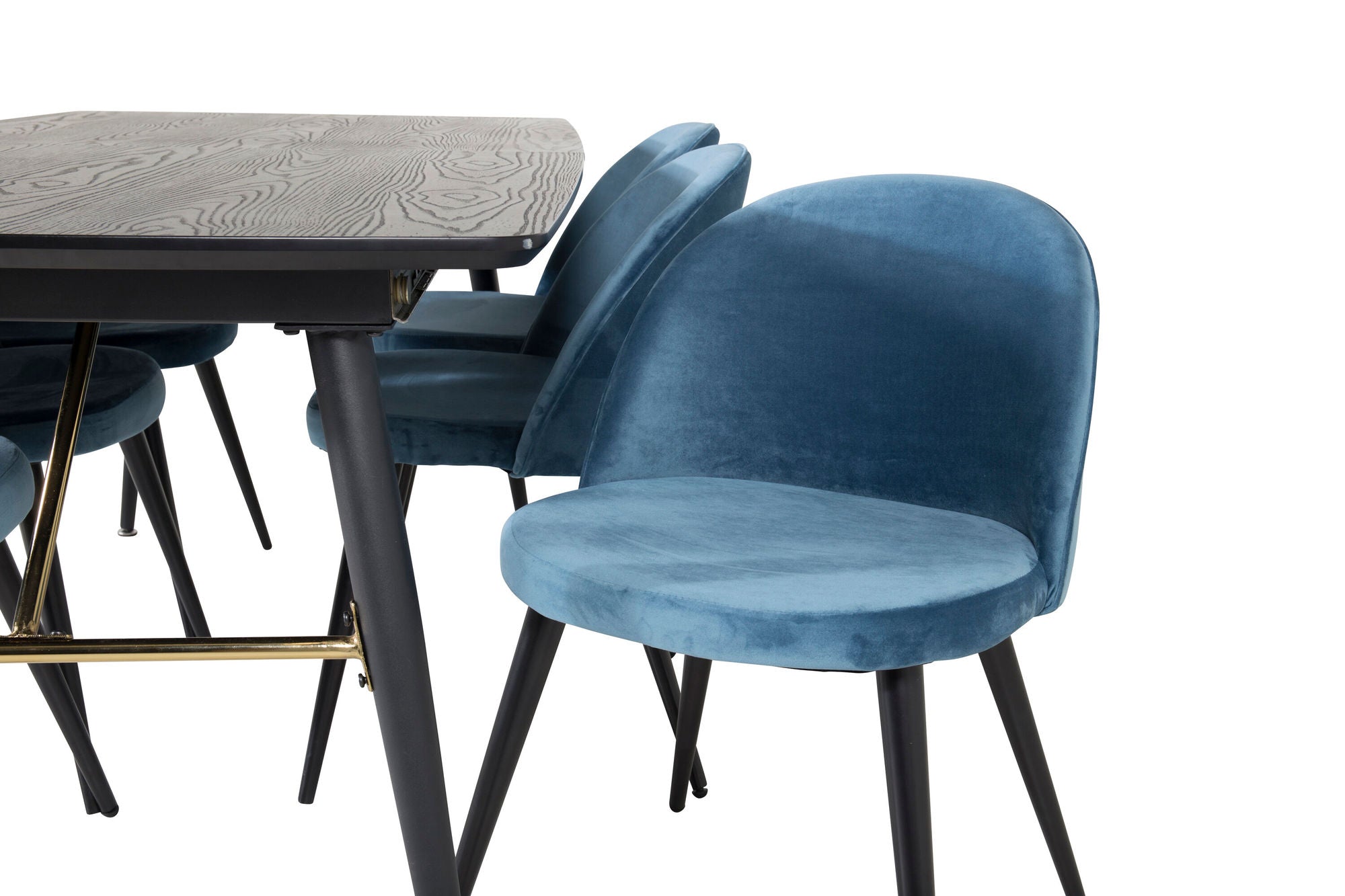 Venture Home Gold Extention bord - 180/220*85*H76 Black Veneer - Black legs - Brass details+Velvet Spisebordsstol - Blue / Black_6
