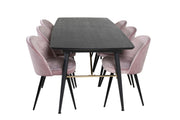Venture Home Gold Extention bord - 180/220*85*H76 Black Veneer - Black legs - Brass details+Velvet Spisebordsstol - Pink / Black_6
