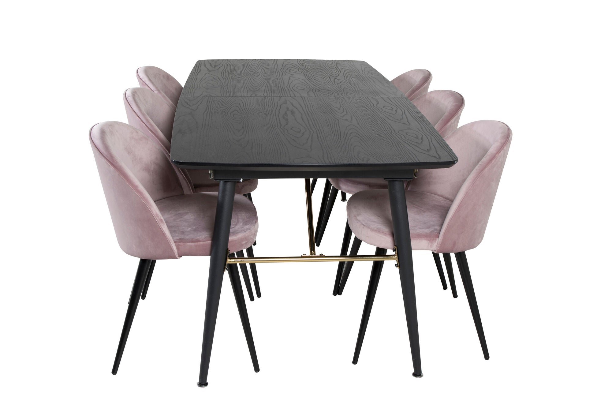 Venture Home Gold Extention bord - 180/220*85*H76 Black Veneer - Black legs - Brass details+Velvet Spisebordsstol - Pink / Black_6