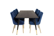 Venture Home Dipp spisebord - 180*90cm - Black Veneer / black legs w brass dipp - Velvet Deluxe stol - Blue/Matt Brass Leg 6