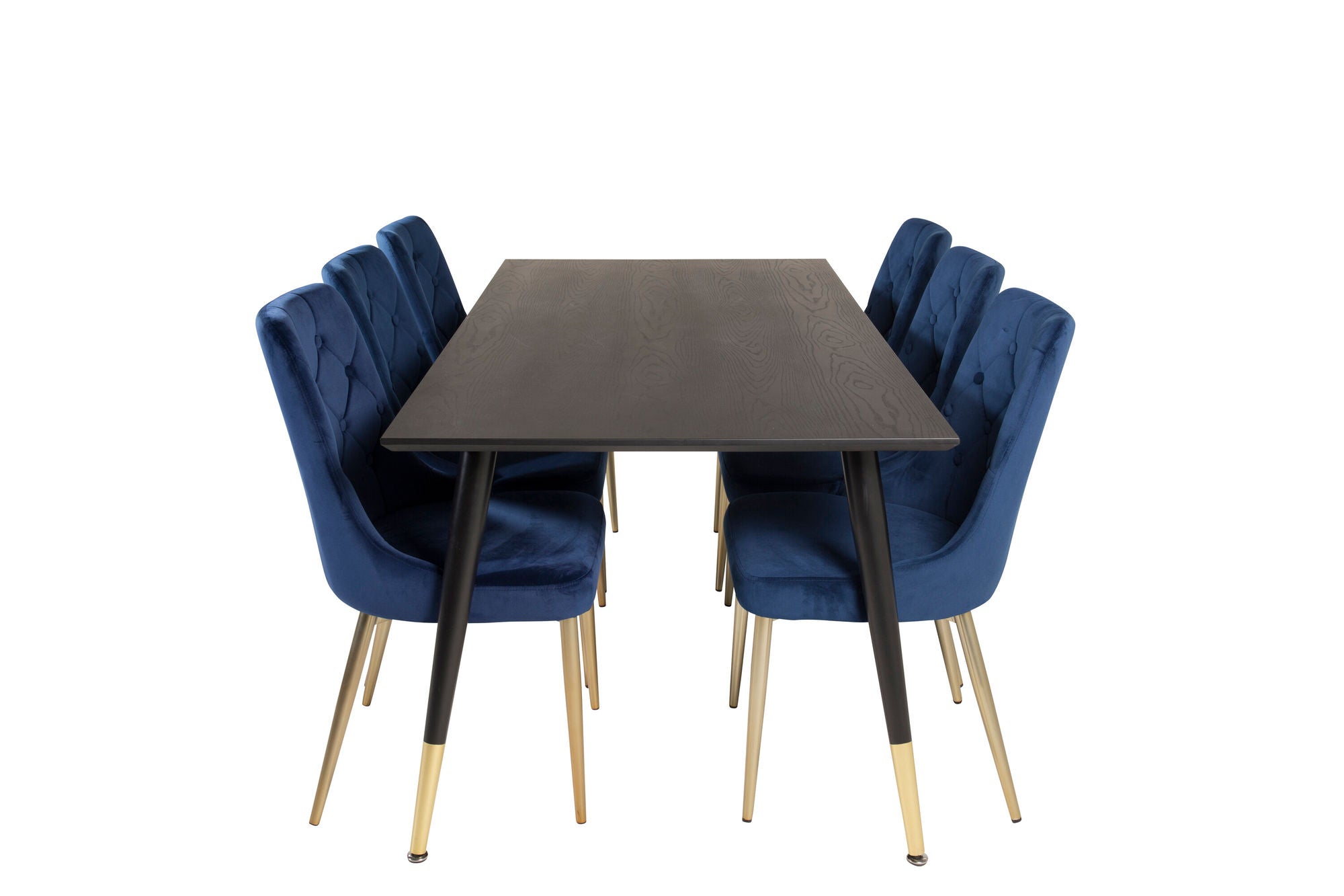 Venture Home Dipp spisebord - 180*90cm - Black Veneer / black legs w brass dipp - Velvet Deluxe stol - Blue/Matt Brass Leg 6