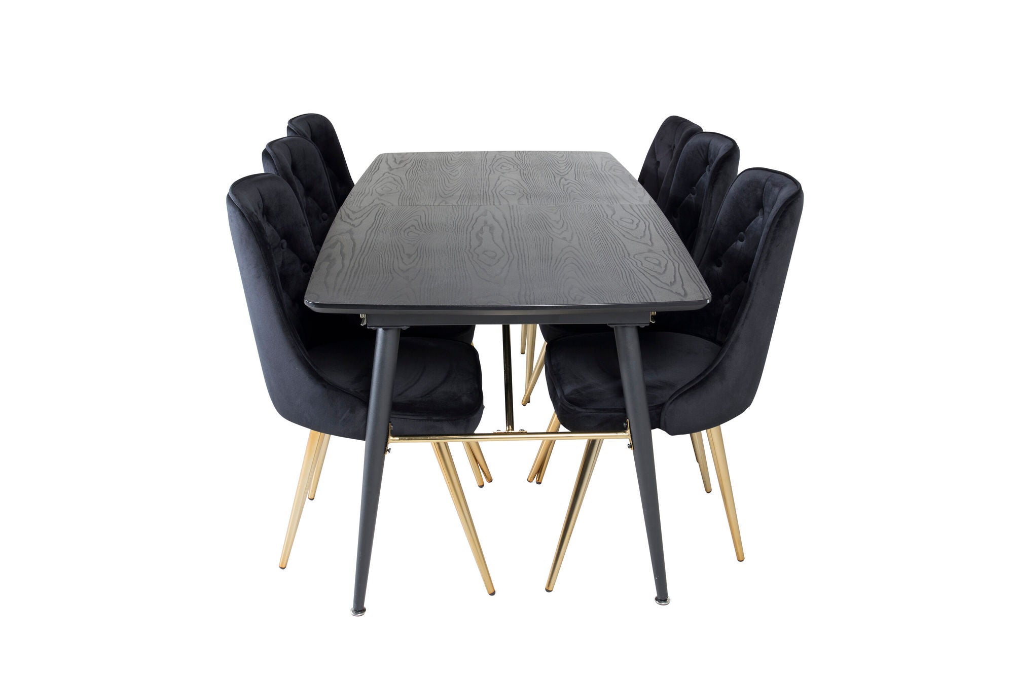 Venture Home Gold Extention bord - 180/220*85*H76 Black Veneer - Black legs - Brass details+Velvet Deluxe Spisebordsstol - Black / Brass_6