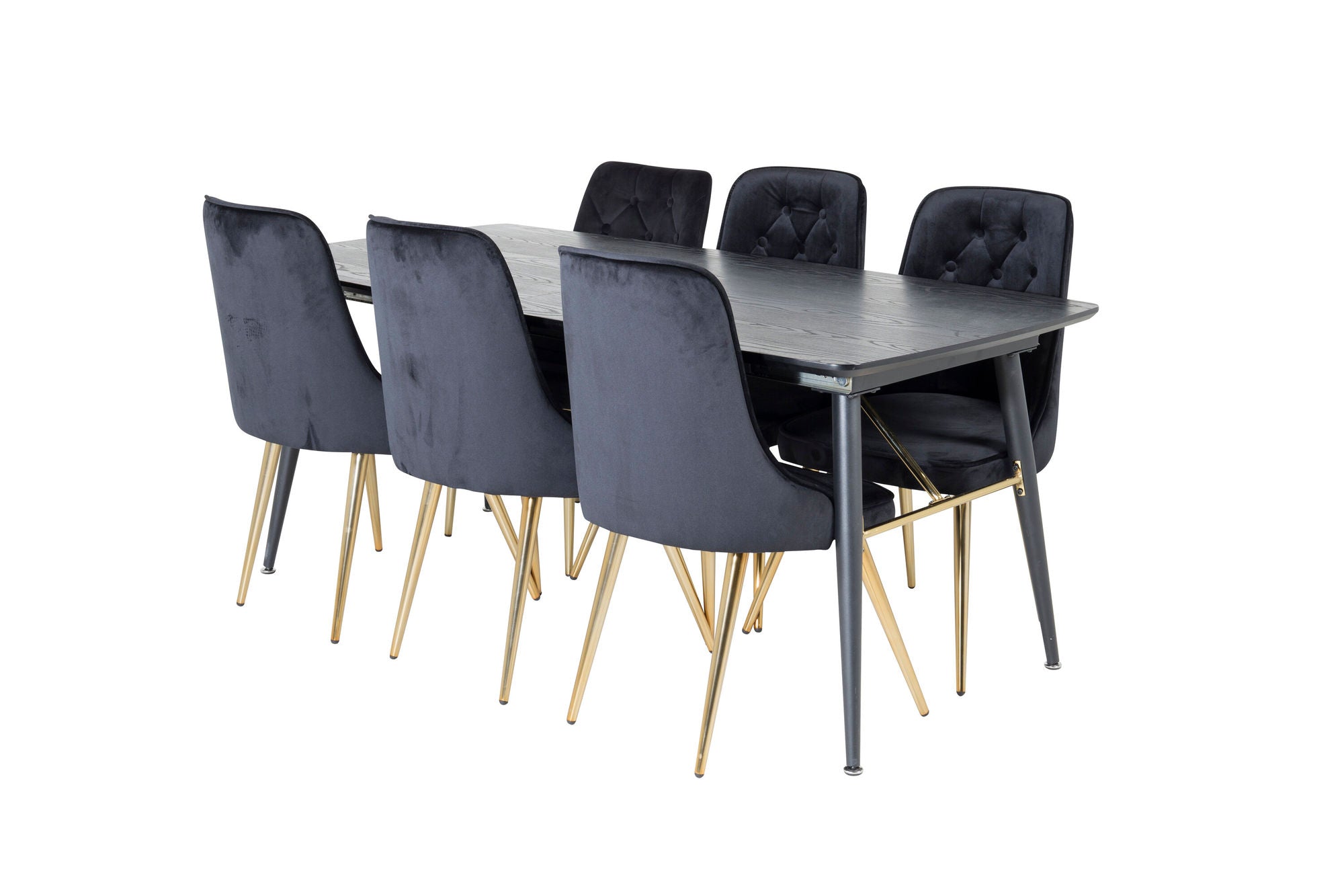 Venture Home Gold Extention bord - 180/220*85*H76 Black Veneer - Black legs - Brass details+Velvet Deluxe Spisebordsstol - Black / Brass_6