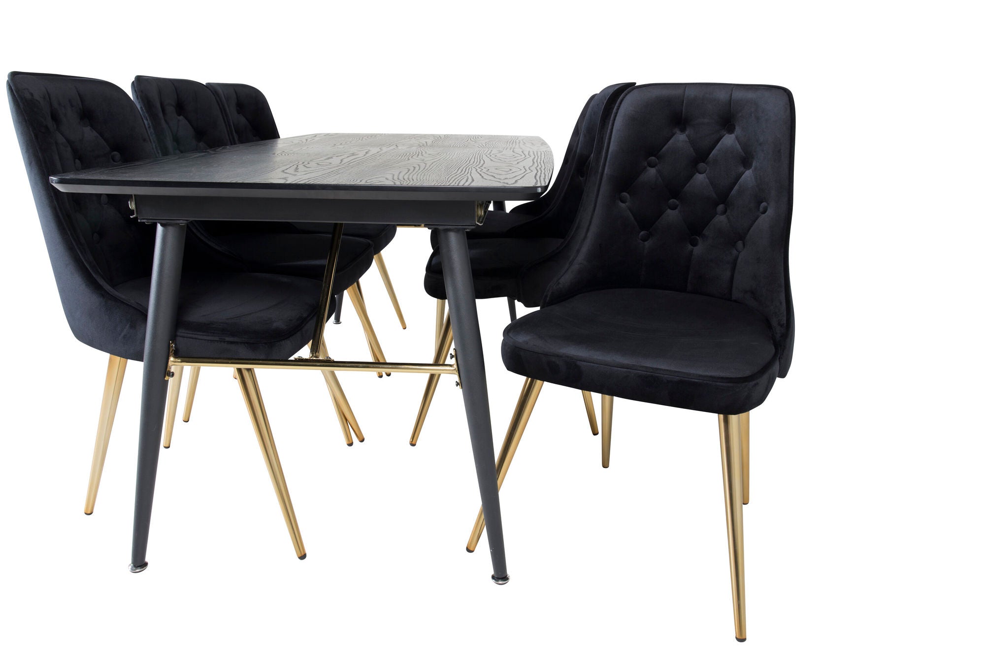 Venture Home Gold Extention bord - 180/220*85*H76 Black Veneer - Black legs - Brass details+Velvet Deluxe Spisebordsstol - Black / Brass_6