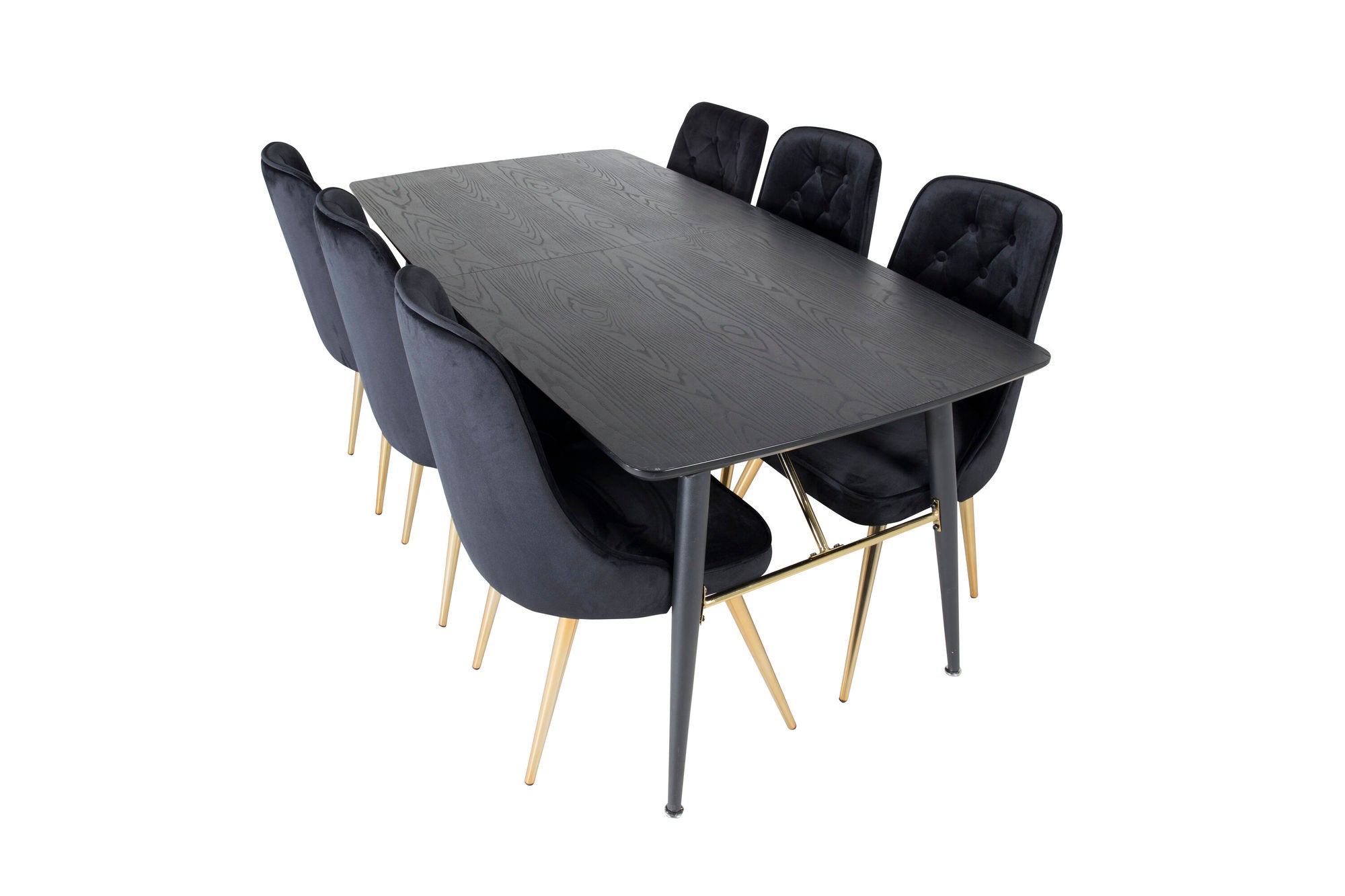 Venture Home Gold Extention bord - 180/220*85*H76 Black Veneer - Black legs - Brass details+Velvet Deluxe Spisebordsstol - Black / Brass_6