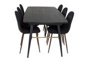 Venture Home Gold Extention bord - 180/220*85*H76 Black Veneer - Black legs - Brass details+Polar Spisebordsstol - Walnut Legs - Black Fabric_6