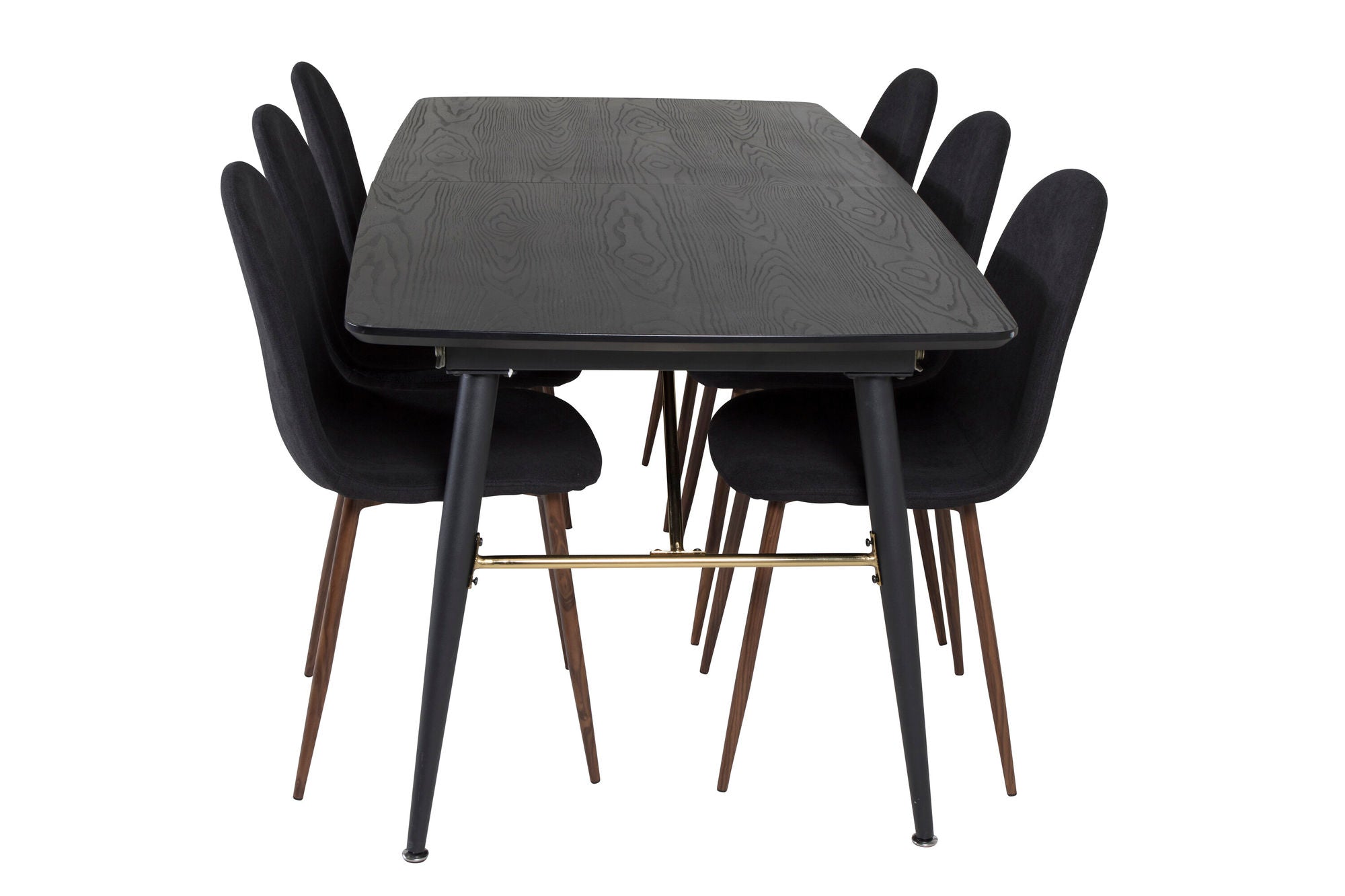 Venture Home Gold Extention bord - 180/220*85*H76 Black Veneer - Black legs - Brass details+Polar Spisebordsstol - Walnut Legs - Black Fabric_6