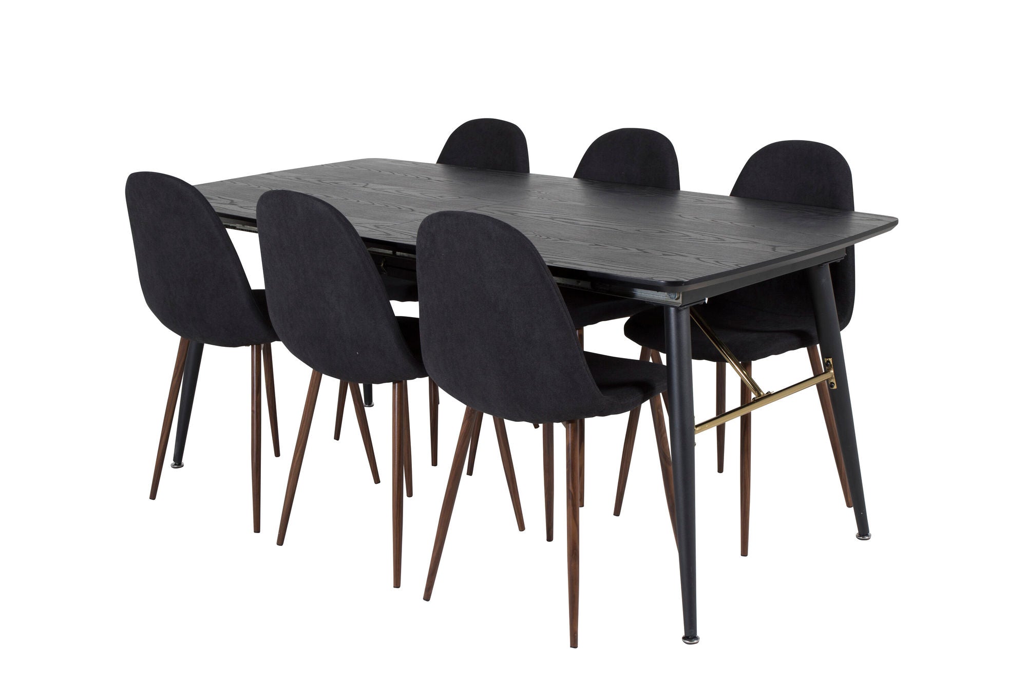 Venture Home Gold Extention bord - 180/220*85*H76 Black Veneer - Black legs - Brass details+Polar Spisebordsstol - Walnut Legs - Black Fabric_6