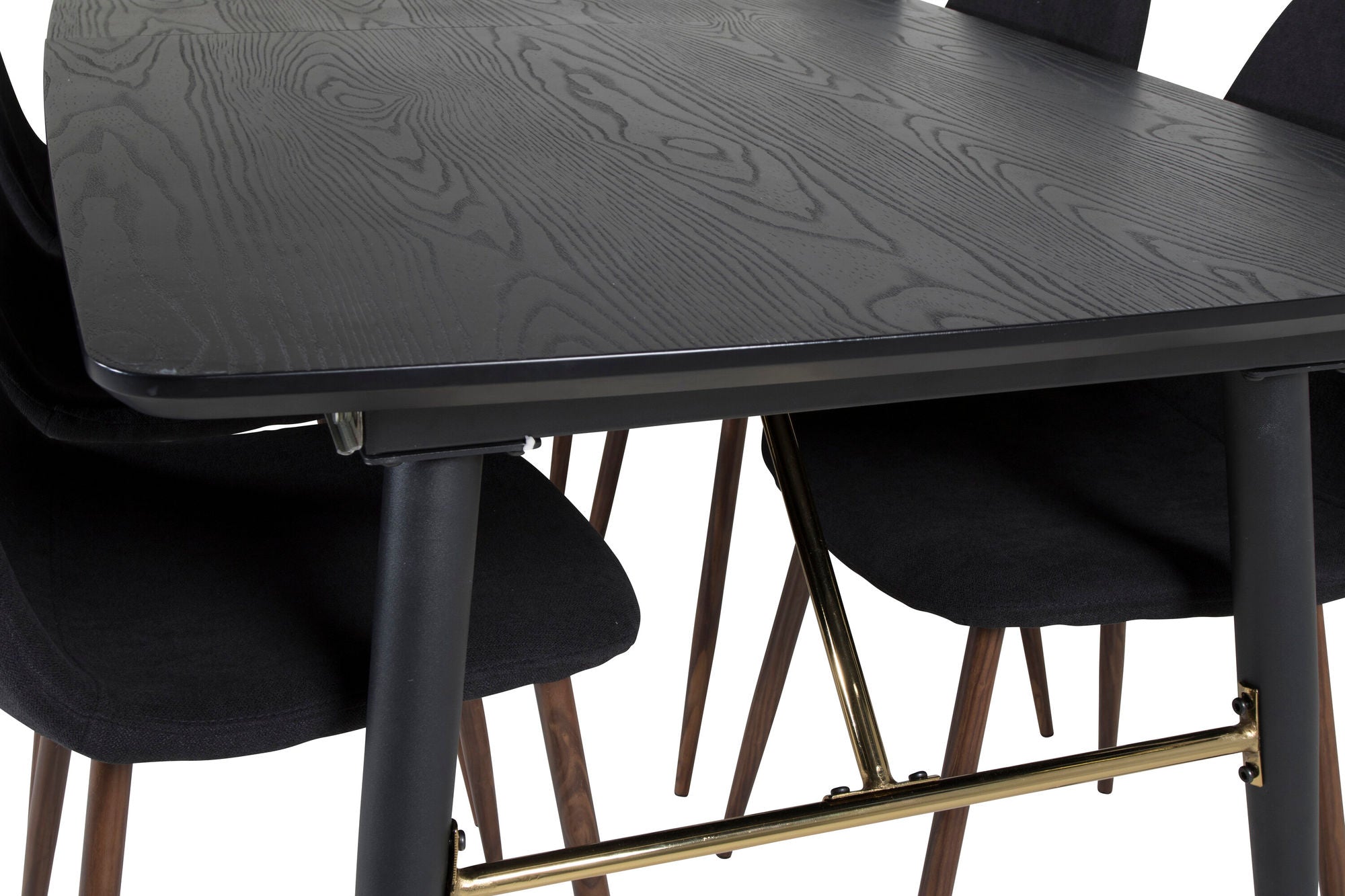Venture Home Gold Extention bord - 180/220*85*H76 Black Veneer - Black legs - Brass details+Polar Spisebordsstol - Walnut Legs - Black Fabric_6