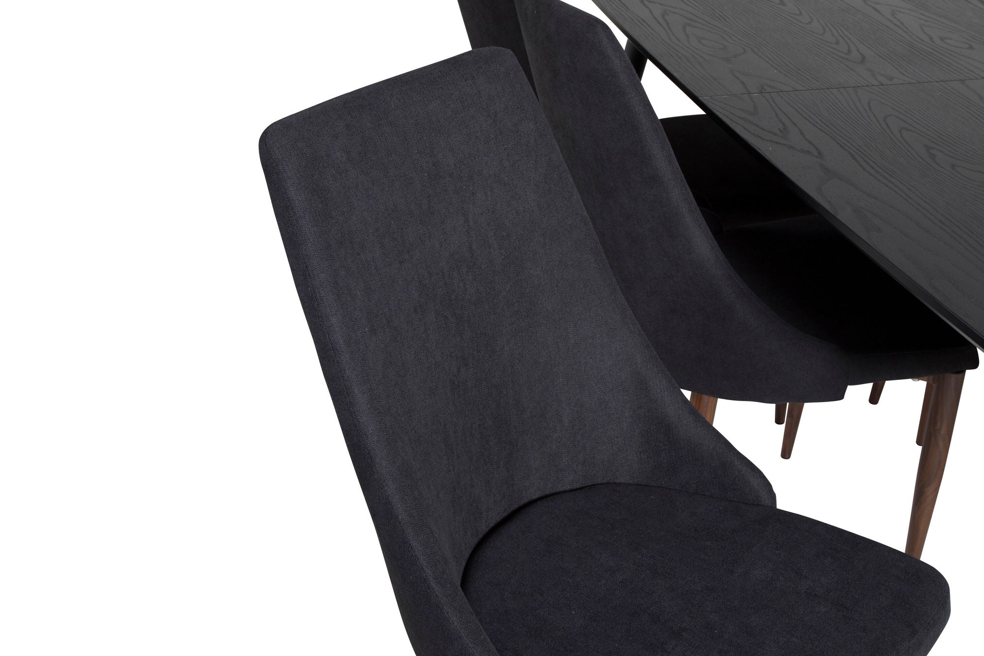 Venture Home Gold Extention bord - 180/220*85*H76 Black Veneer - Black legs - Brass details+Leone Spisebordsstol - Walnut legs - Black Fabric_6
