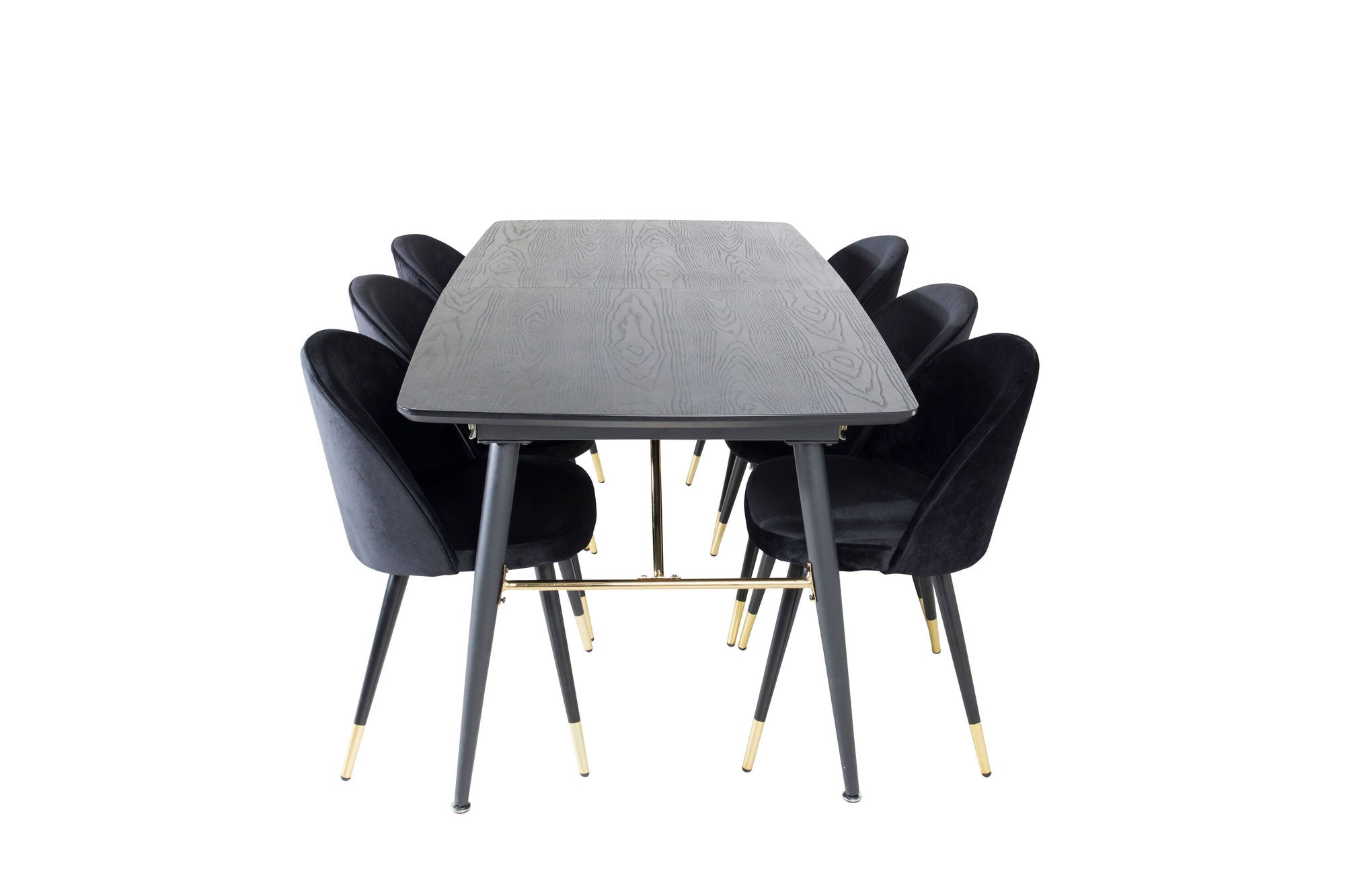 Venture Home Gold Extention bord - 180/220*85*H76 Black Veneer - Black legs - Brass details+Velvet Spisebordsstol Brass - Black / Black_6
