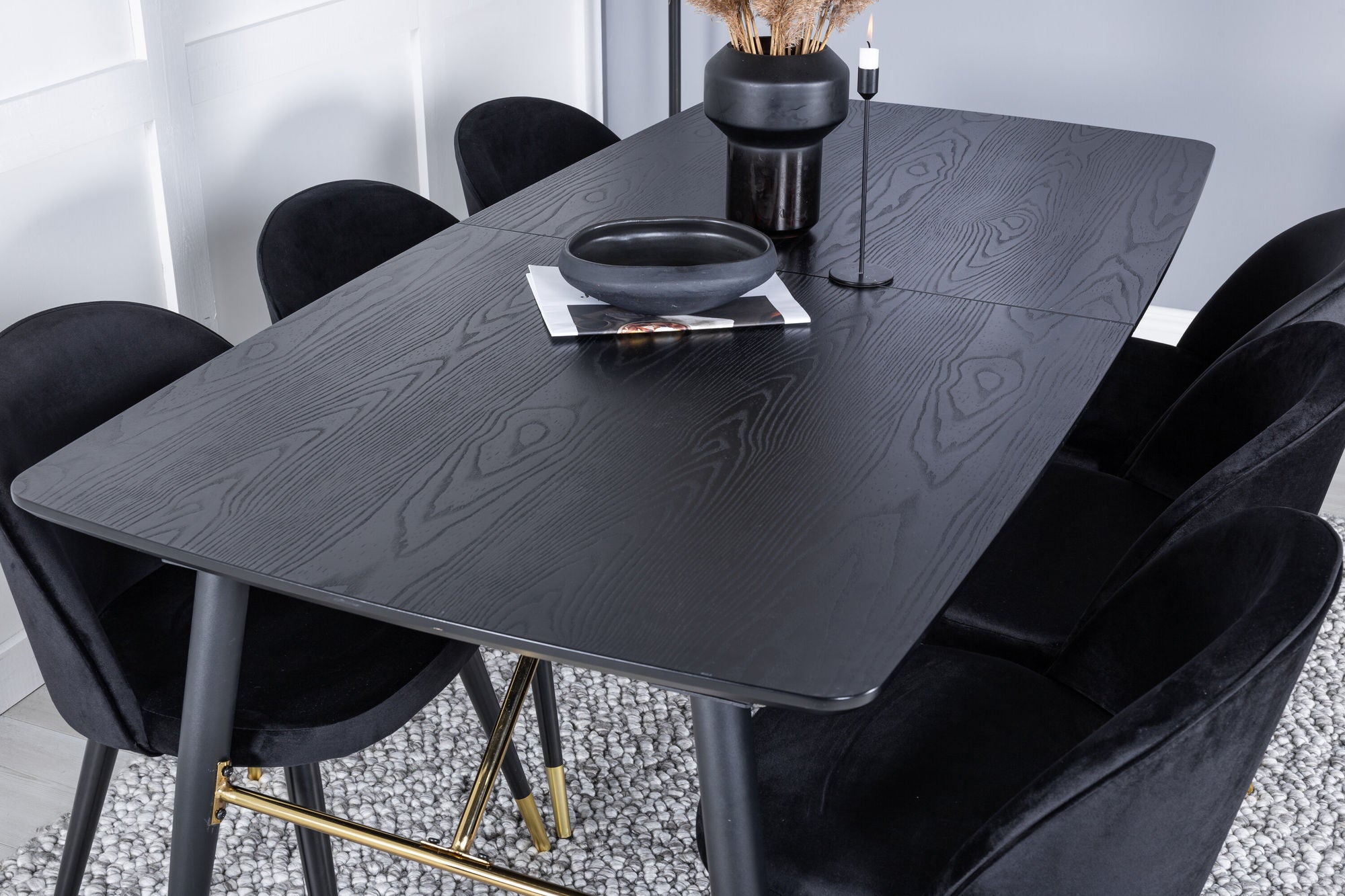Venture Home Gold Extention bord - 180/220*85*H76 Black Veneer - Black legs - Brass details+Velvet Spisebordsstol Brass - Black / Black_6