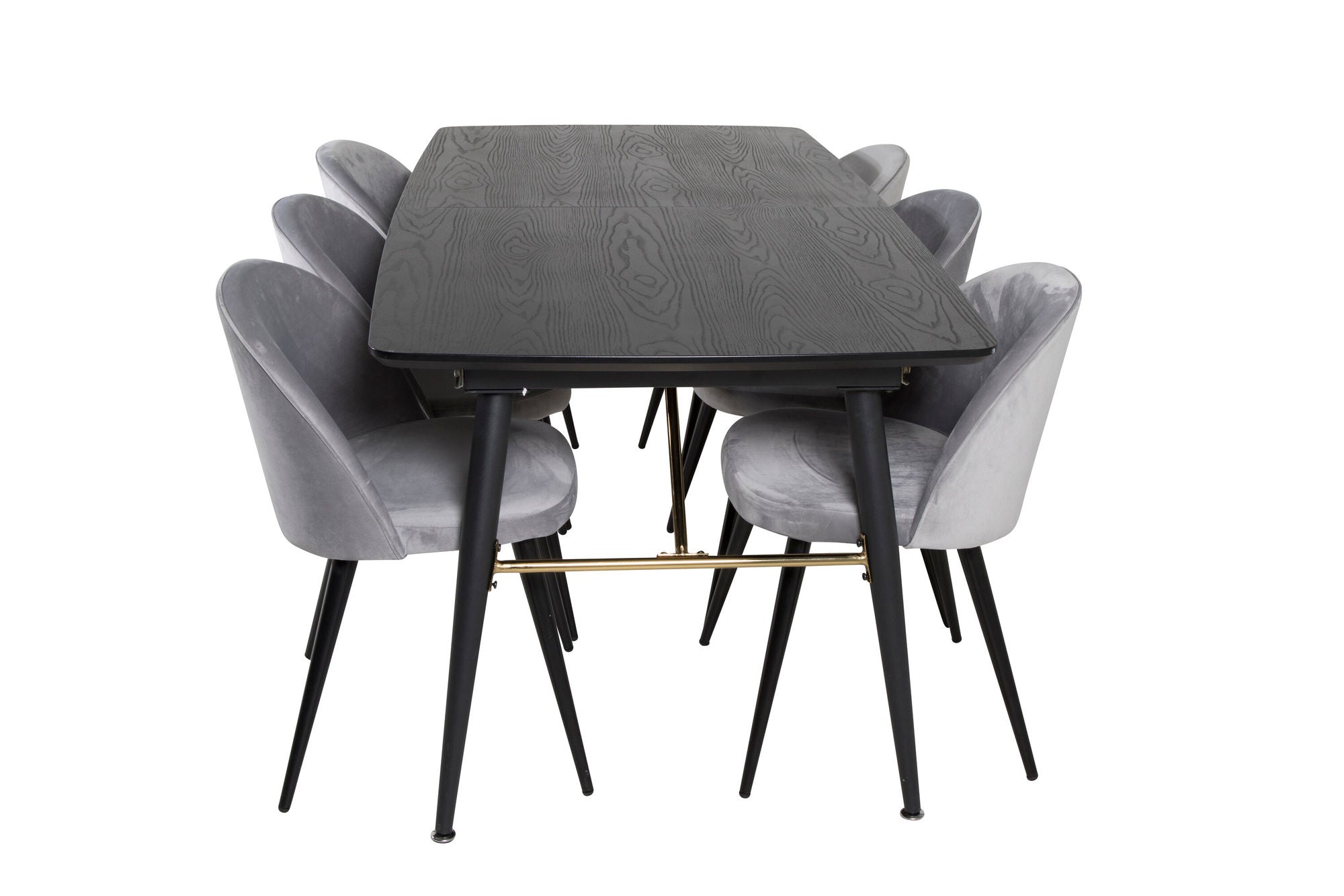 Venture Home Gold Extention bord - 180/220*85*H76 Black Veneer - Black legs - Brass details+Velvet Spisebordsstol - Light Grey / Black_6