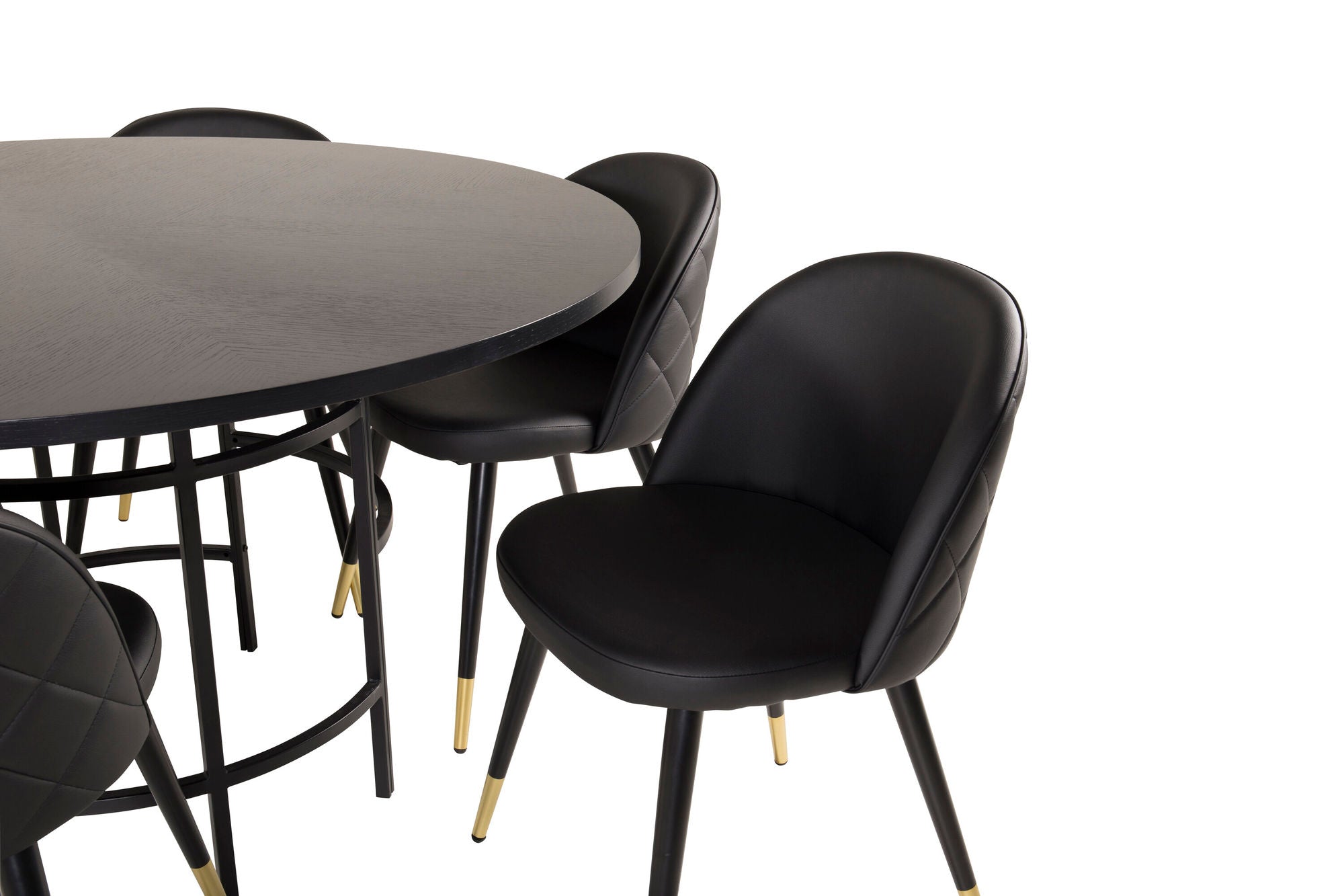 Venture Home Copenhagen - spisebord round - Black / Black+Velvet dining chair brass w. stiches in back - Black / PU _6